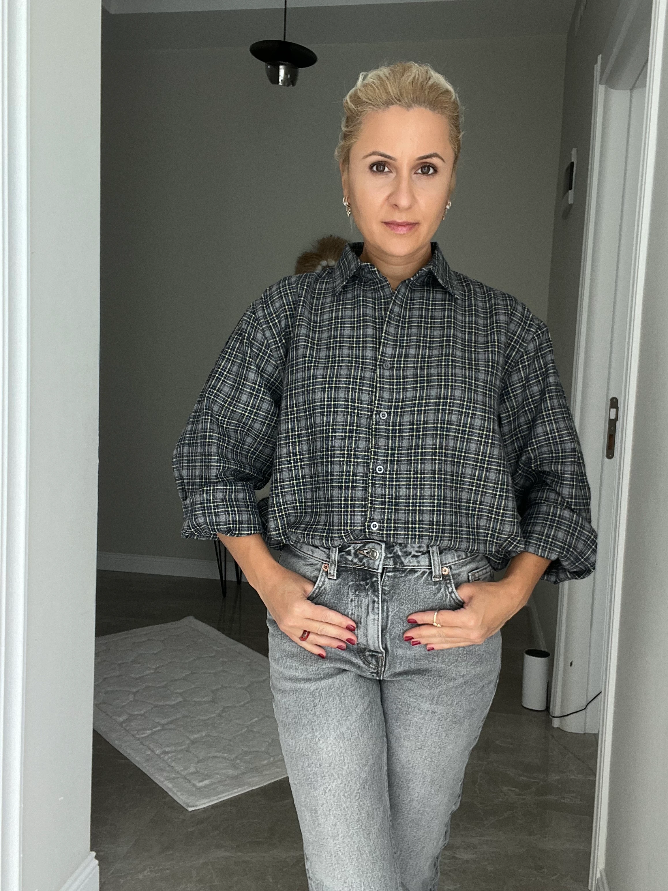 Gri- Sarı Kareli Oduncu Gömlek 