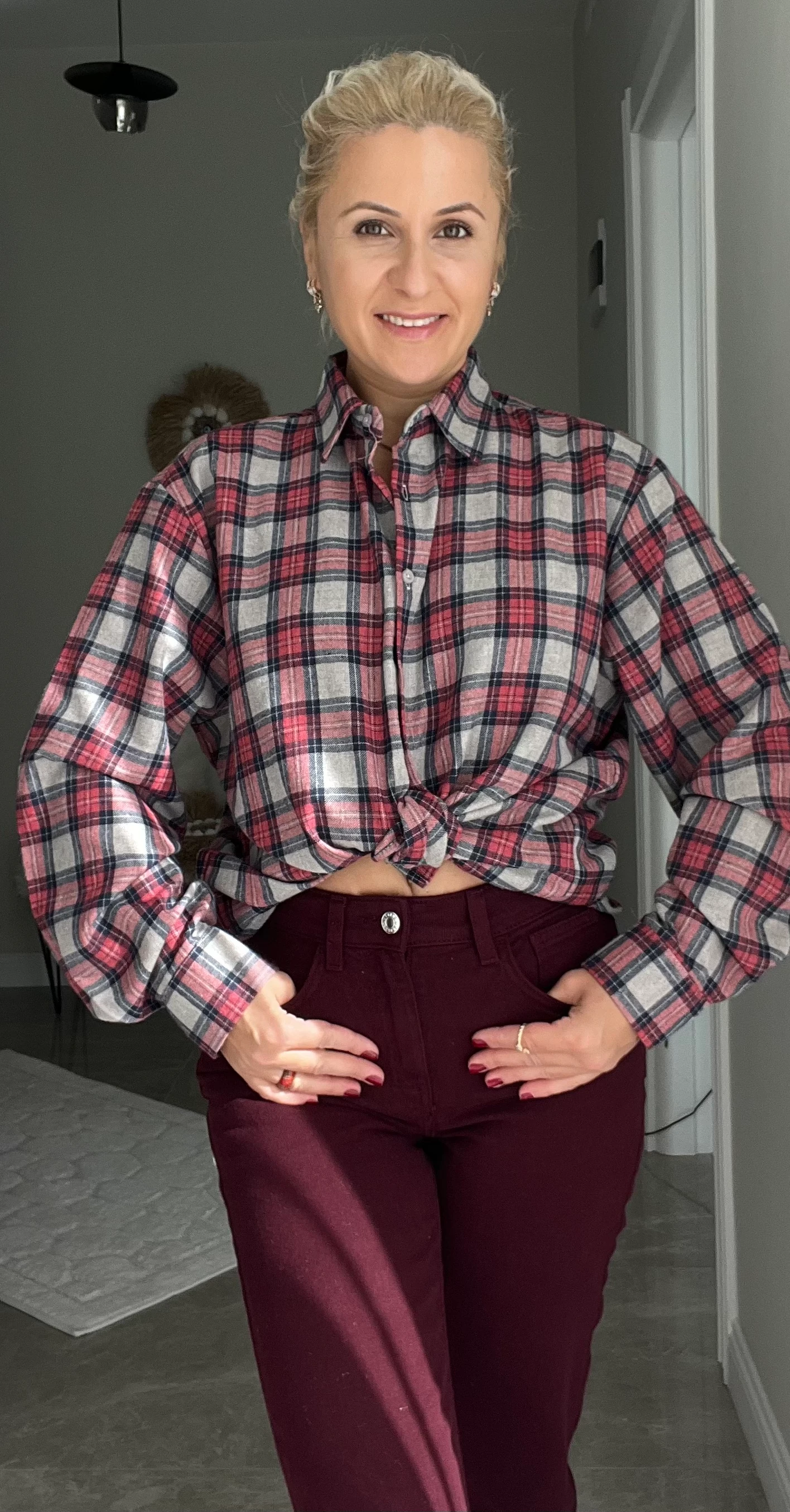 Kırmızı-Bej  Kareli Oduncu Gömlek 