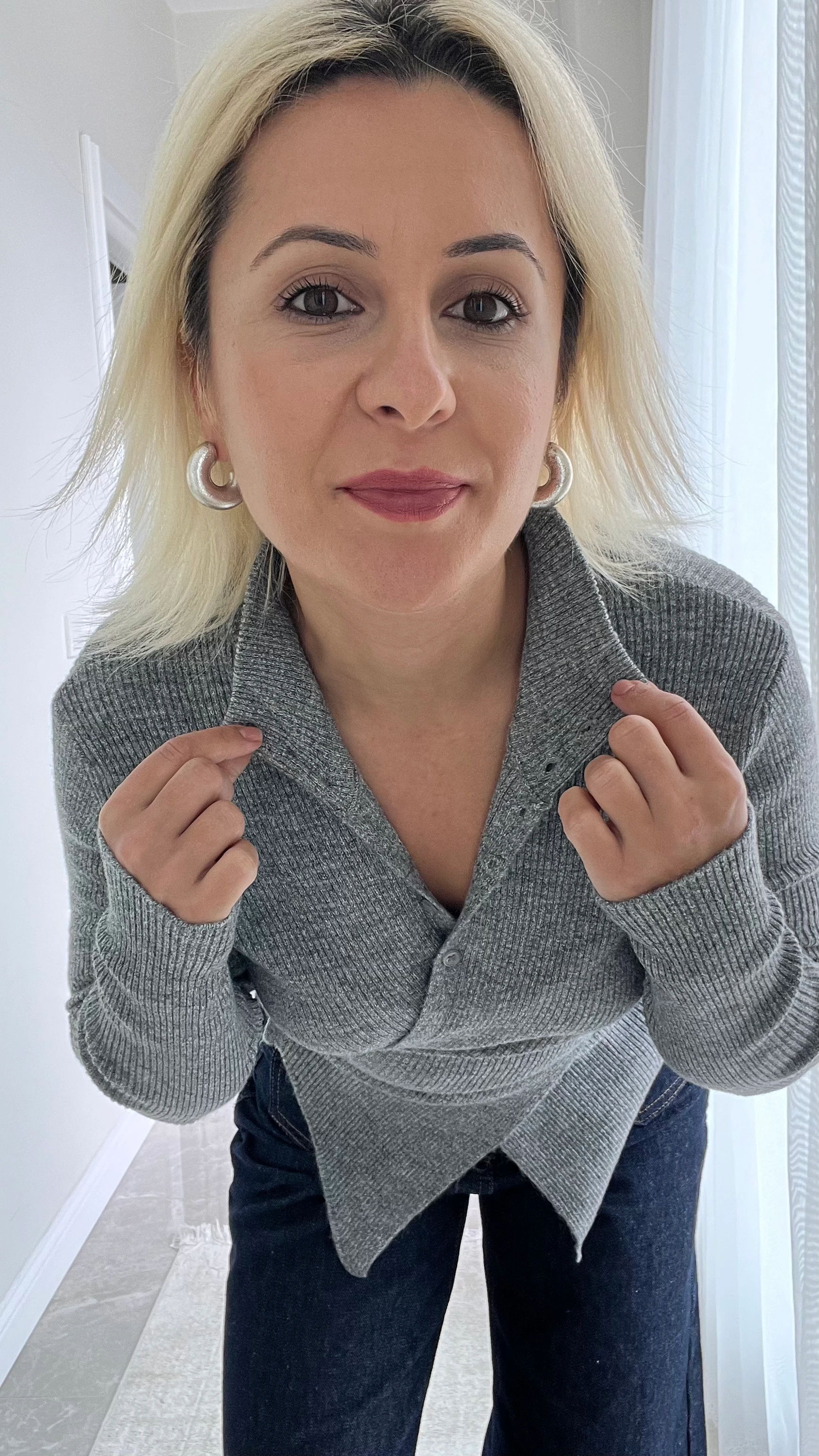 Yan Düğmeli Kazak Gri