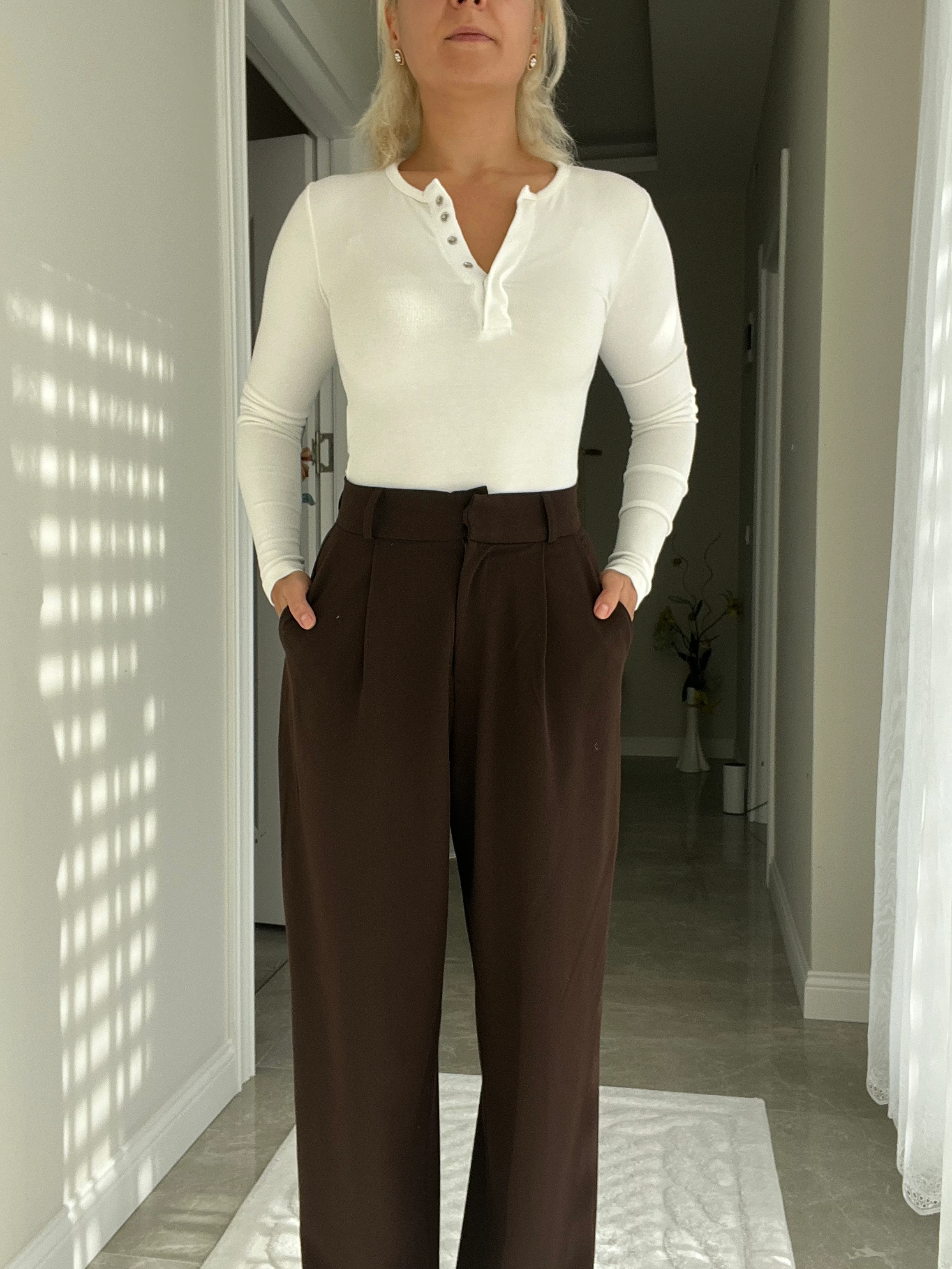 Dokuma Kumaş Palazzo Pantolon Kahve