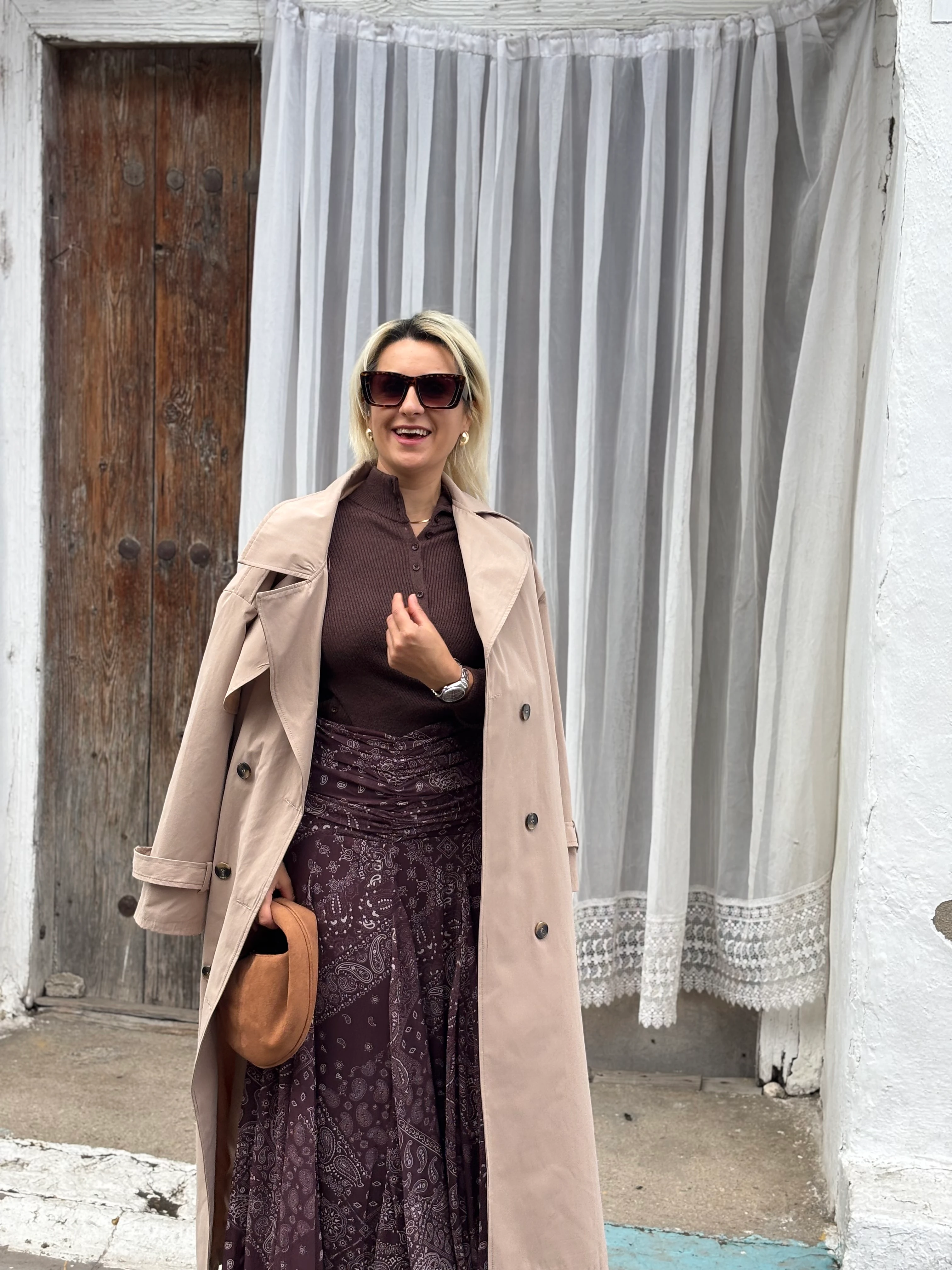 Şal Desen Şifon Etek Kahve