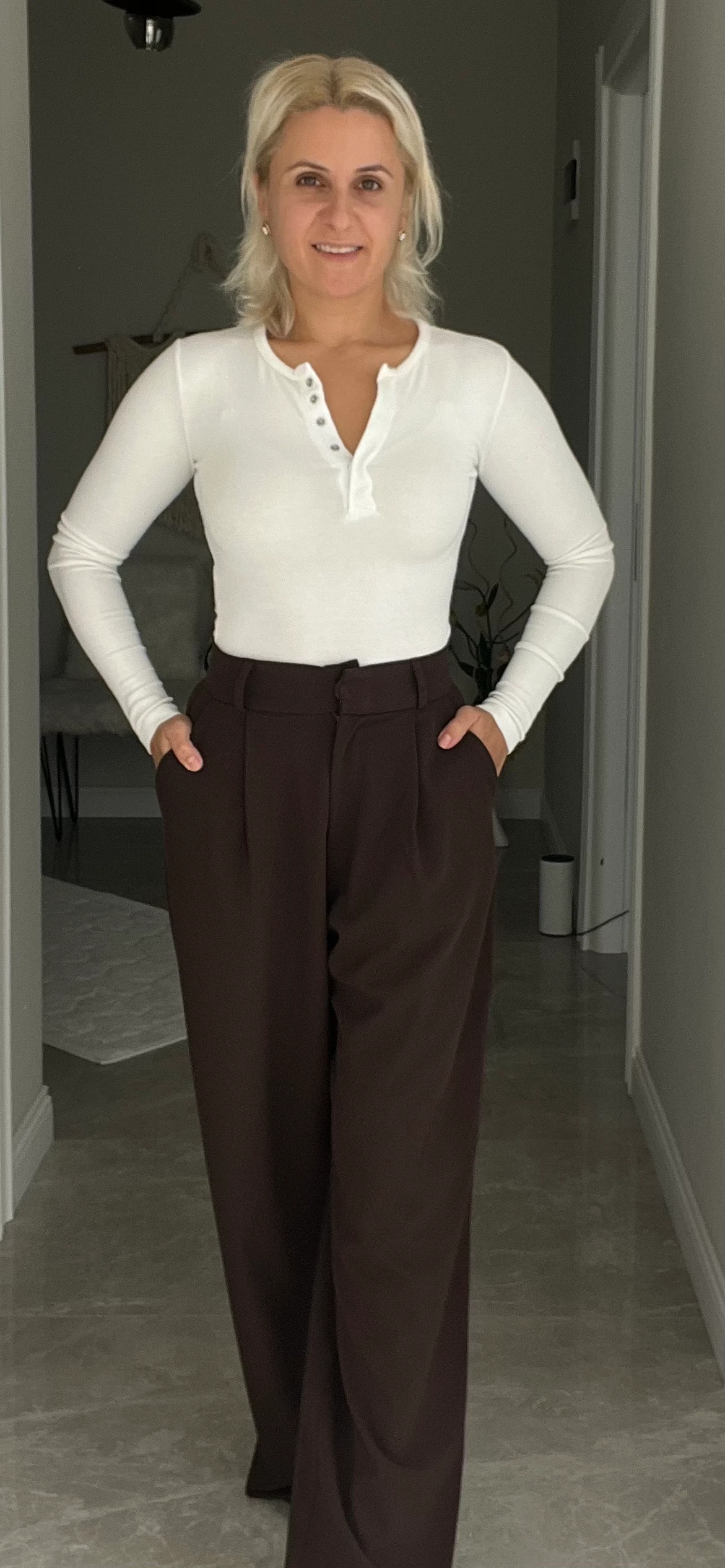 Dokuma Kumaş Palazzo Pantolon Kahve