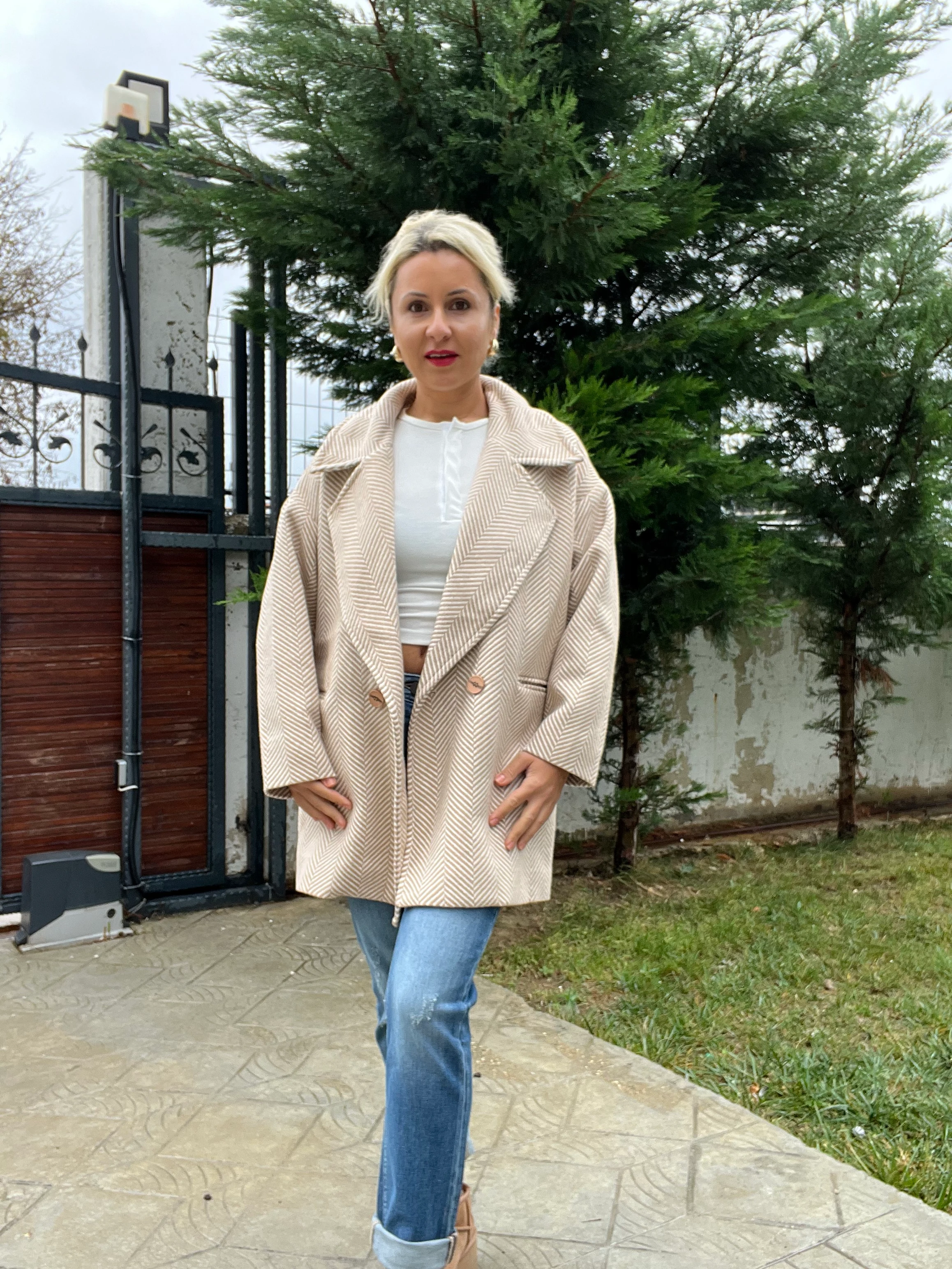 Balık Sırtı Kaban Krem