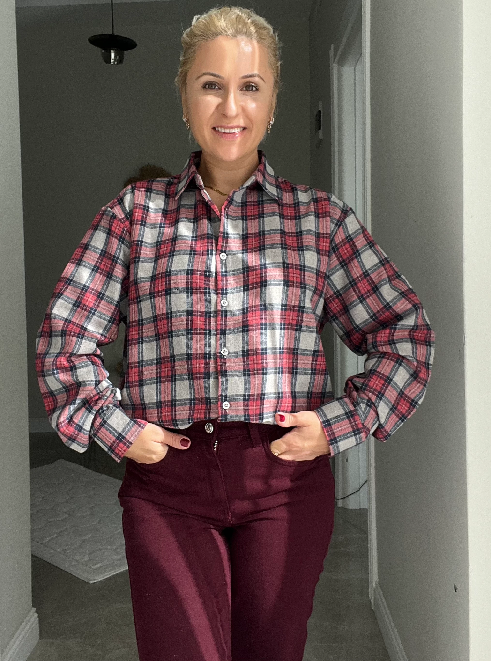 Kırmızı-Bej  Kareli Oduncu Gömlek 