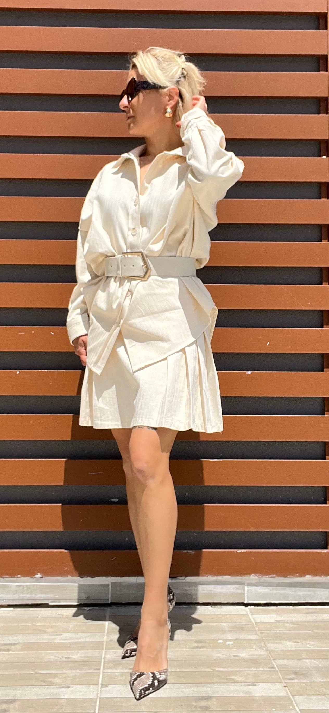 Oversize Model Pile Detay Gömlek Takım 