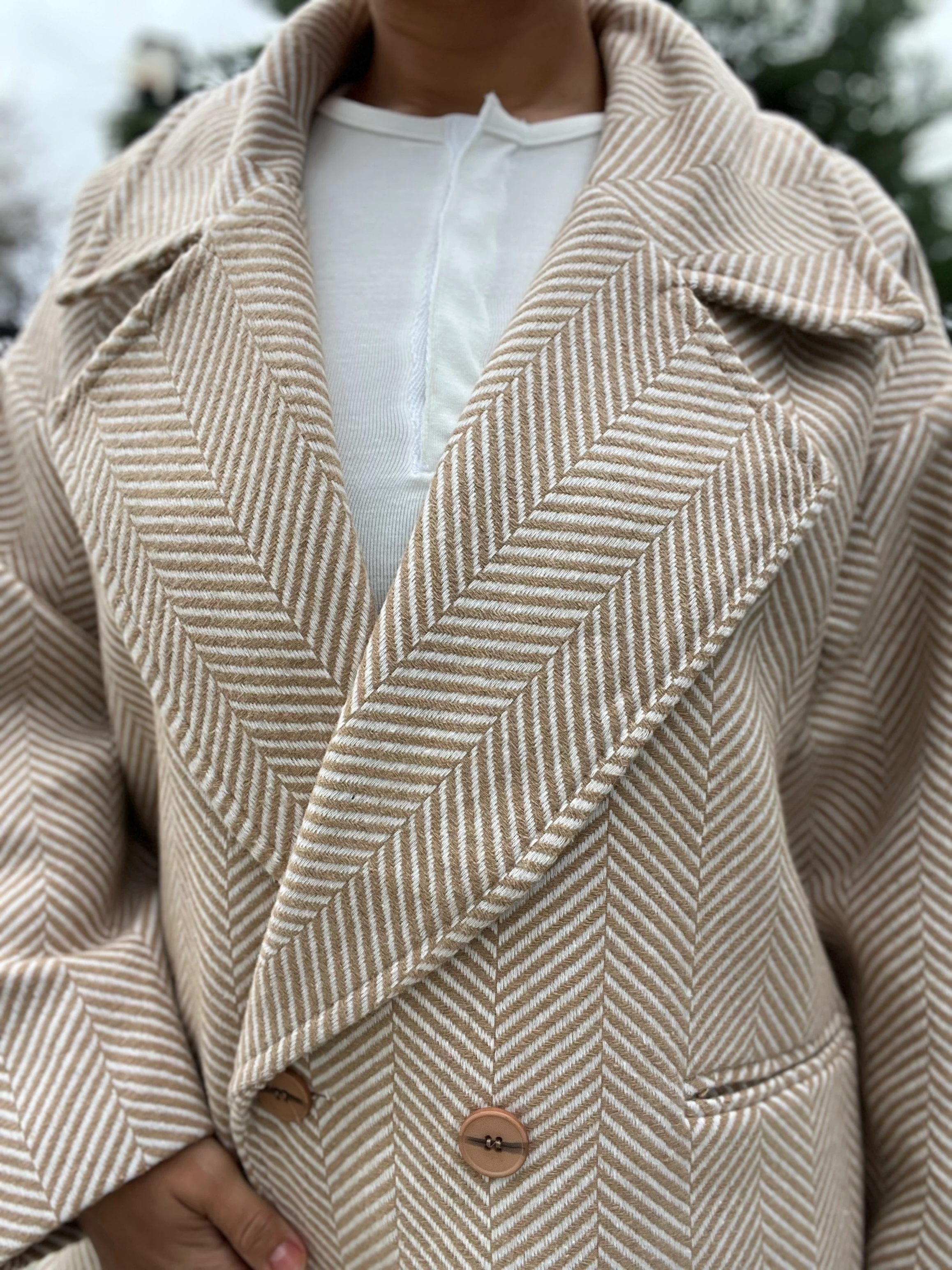 Balık Sırtı Kaban Krem