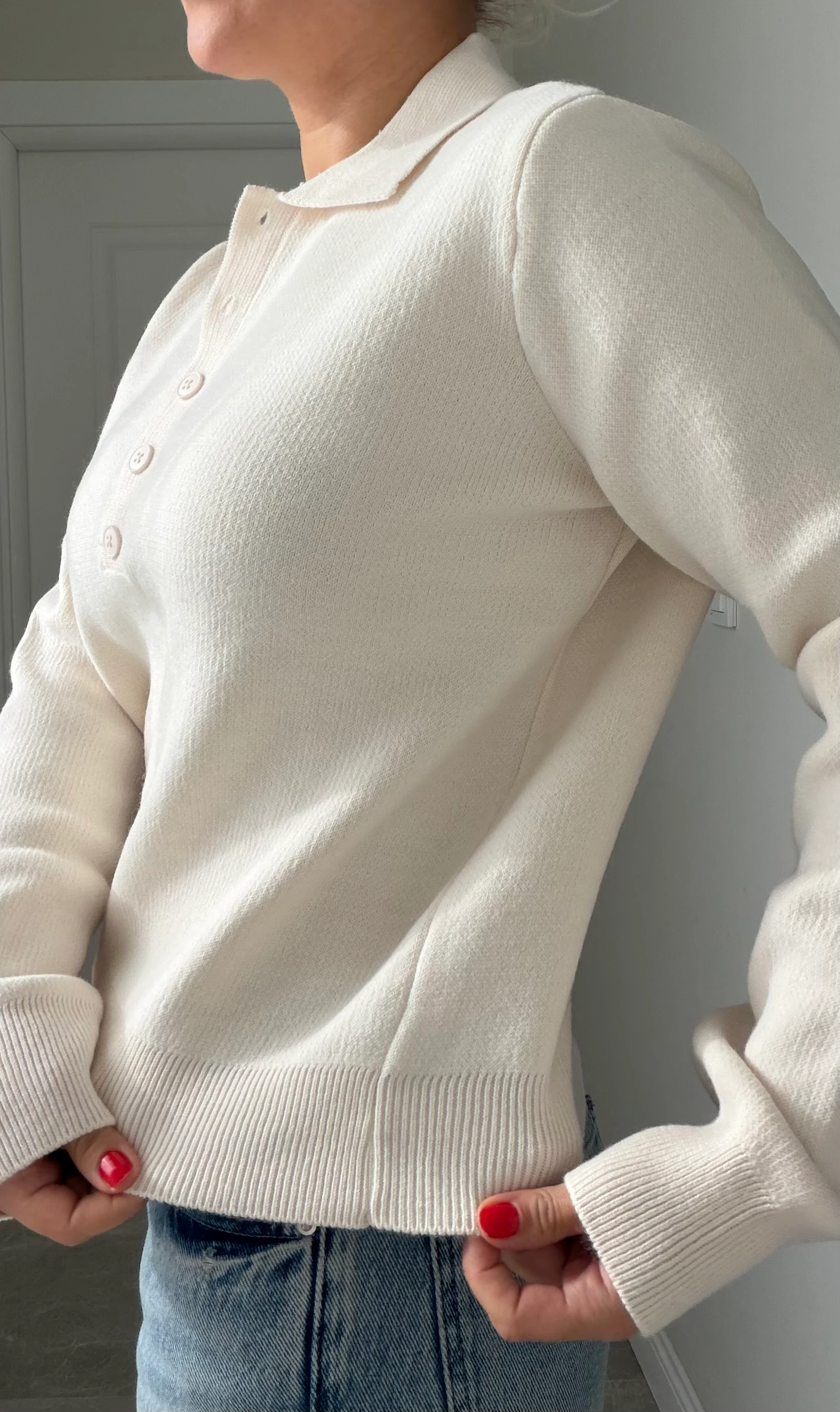 Polo Yaka Kazak Krem Renk