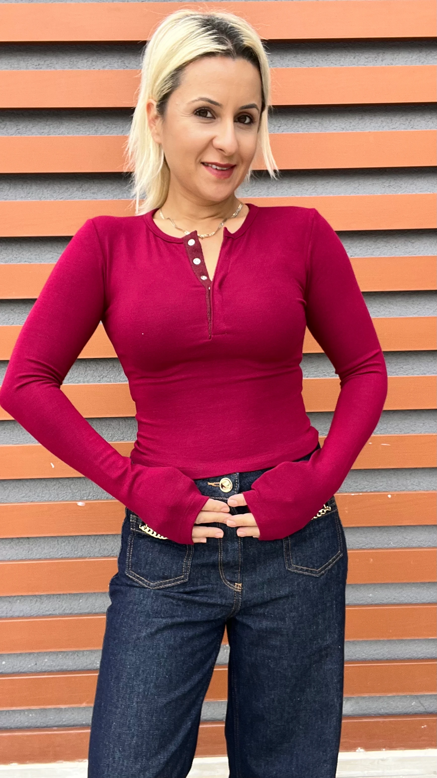 Pamuklu Düğmeli Basic Badi Bordo