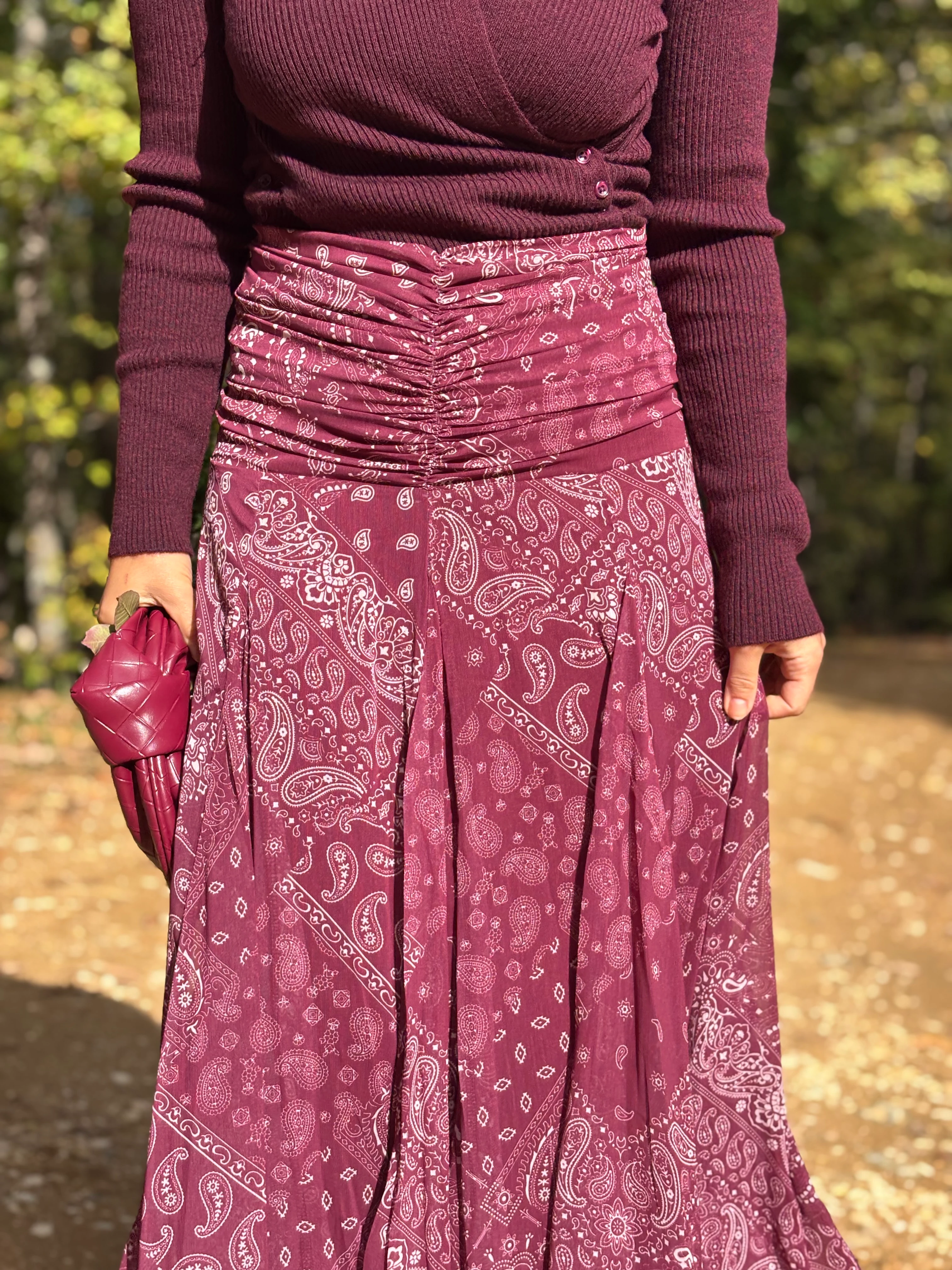 Şal Desen Şifon Etek Bordo