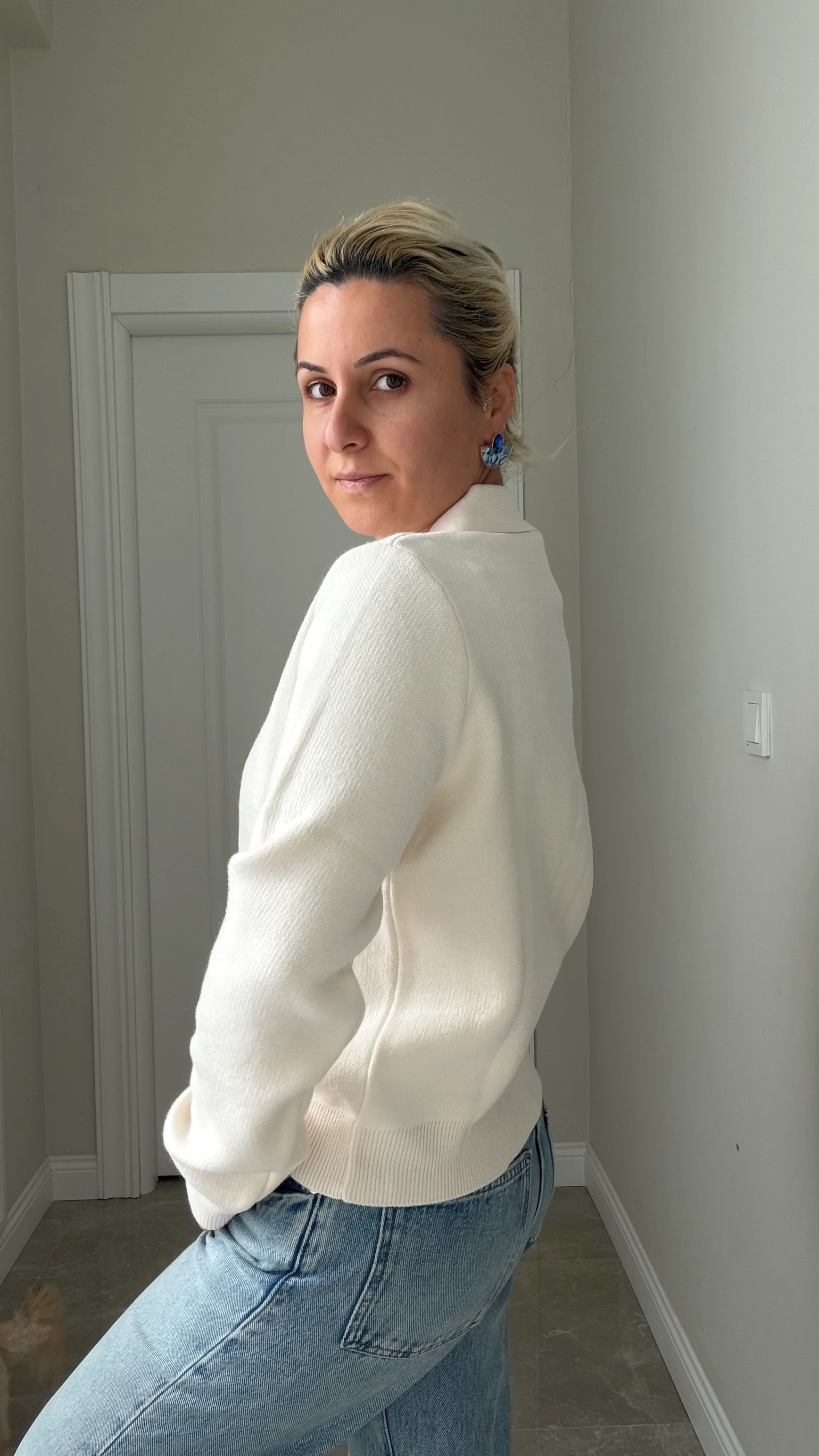 Polo Yaka Kazak Krem Renk