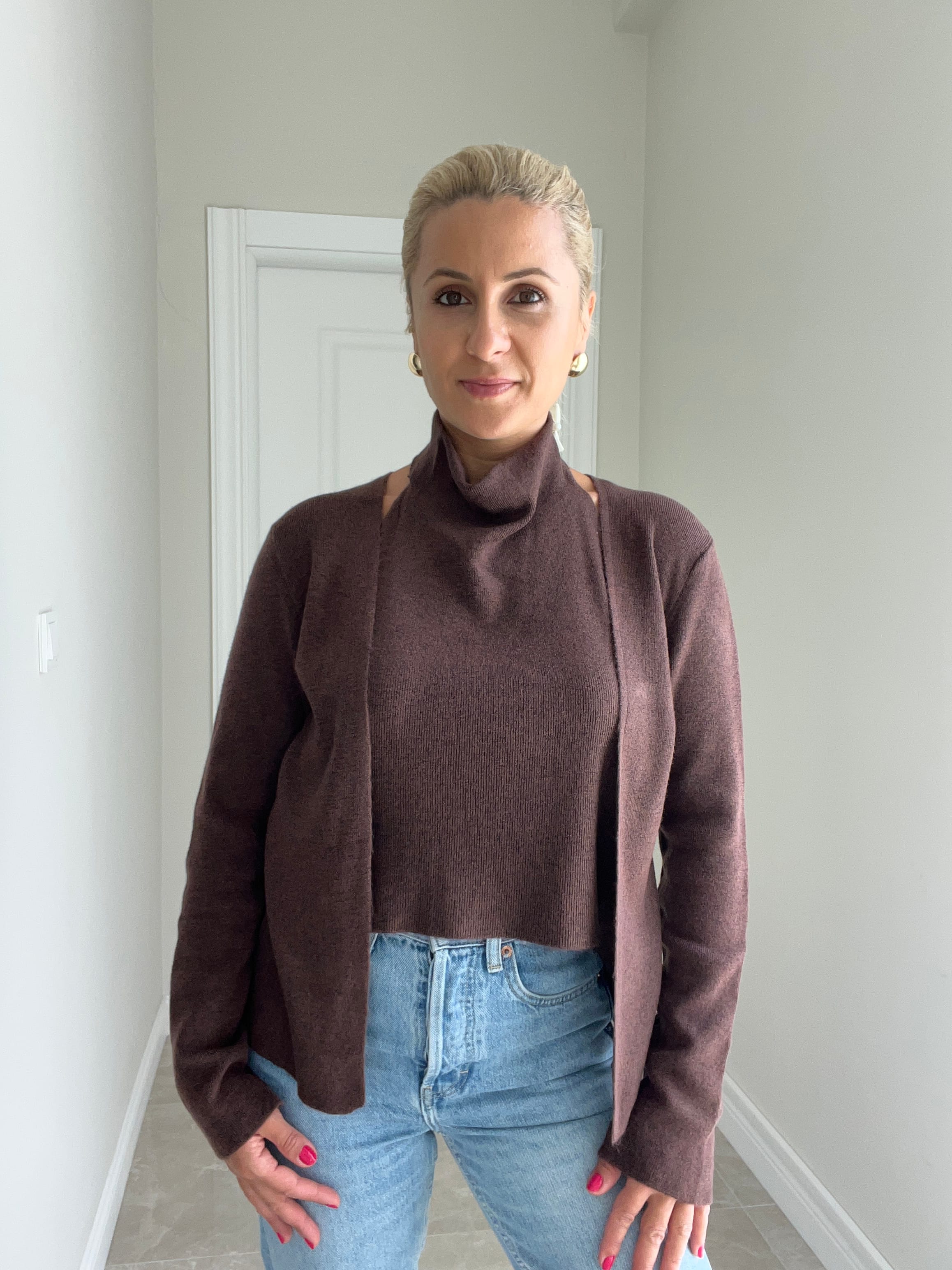 İçinde Bady Detaylı Hırka Kahve