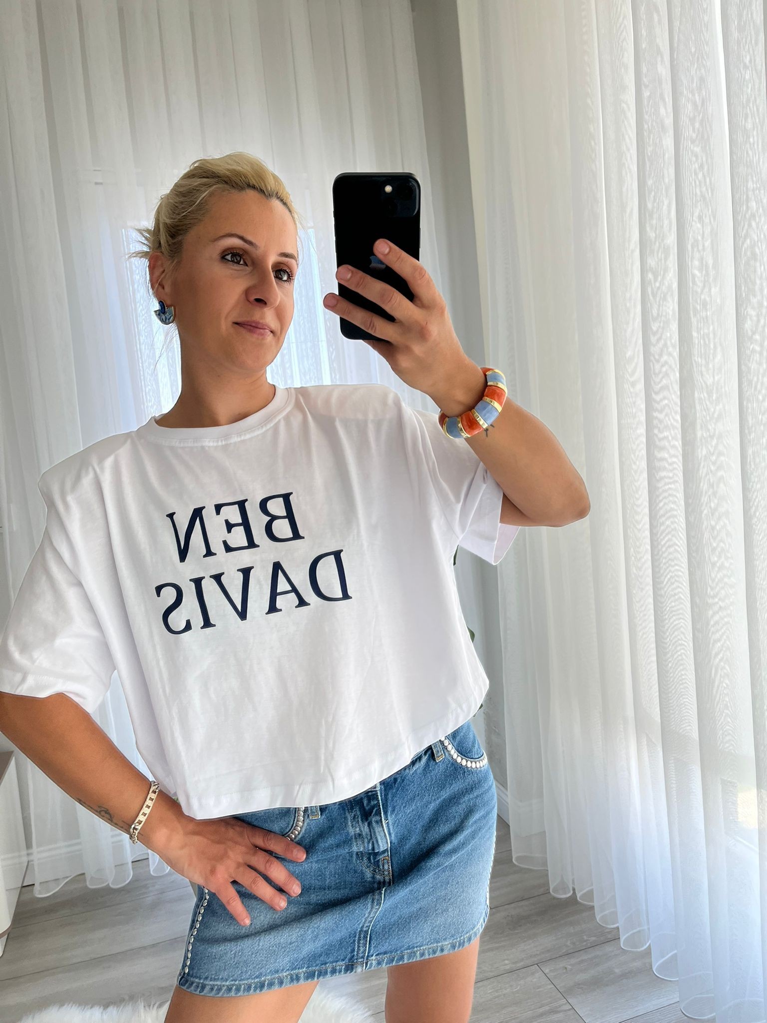 Mavi Yazı Detay Pamuklu T-Shirt