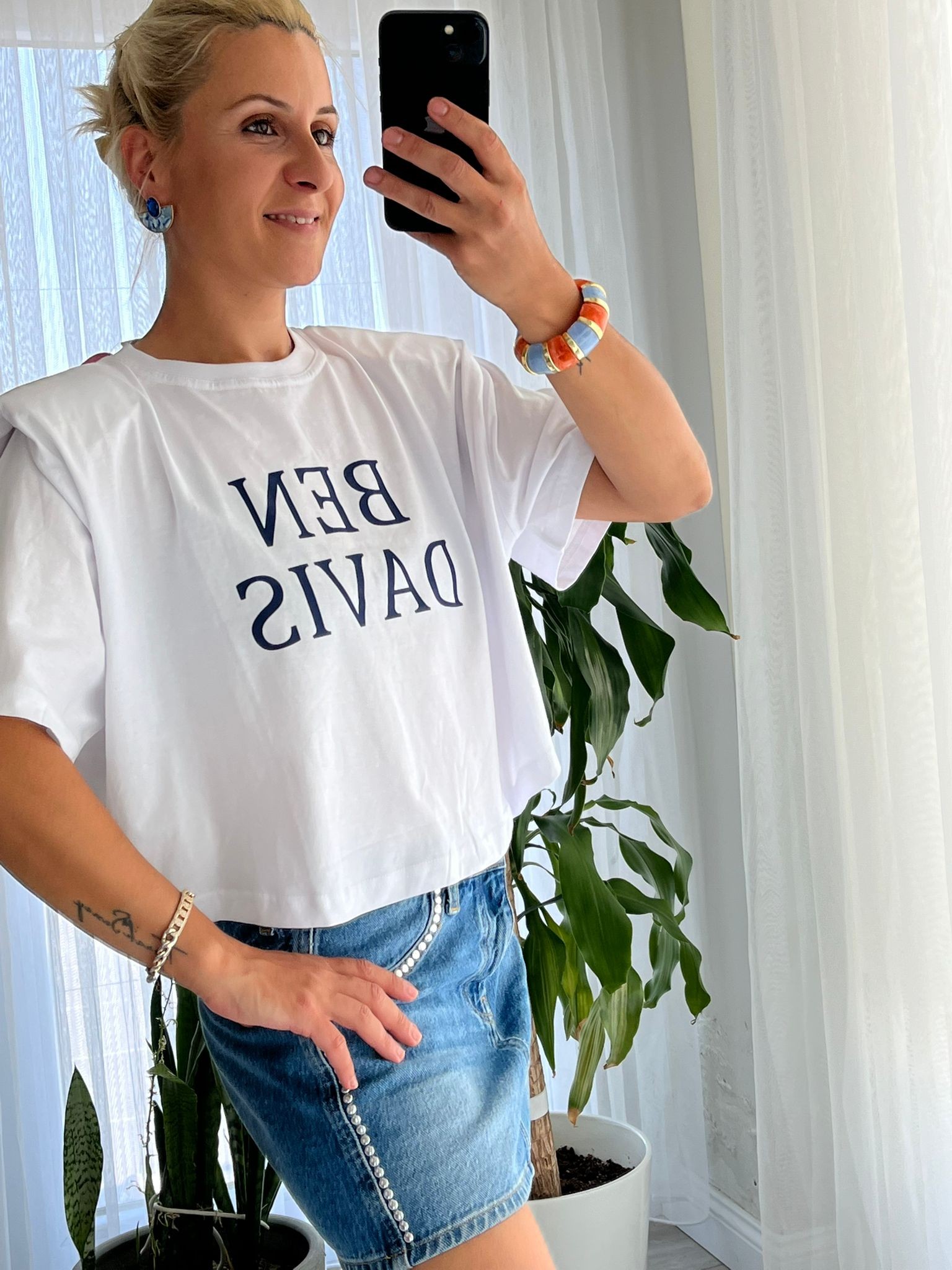Mavi Yazı Detay Pamuklu T-Shirt