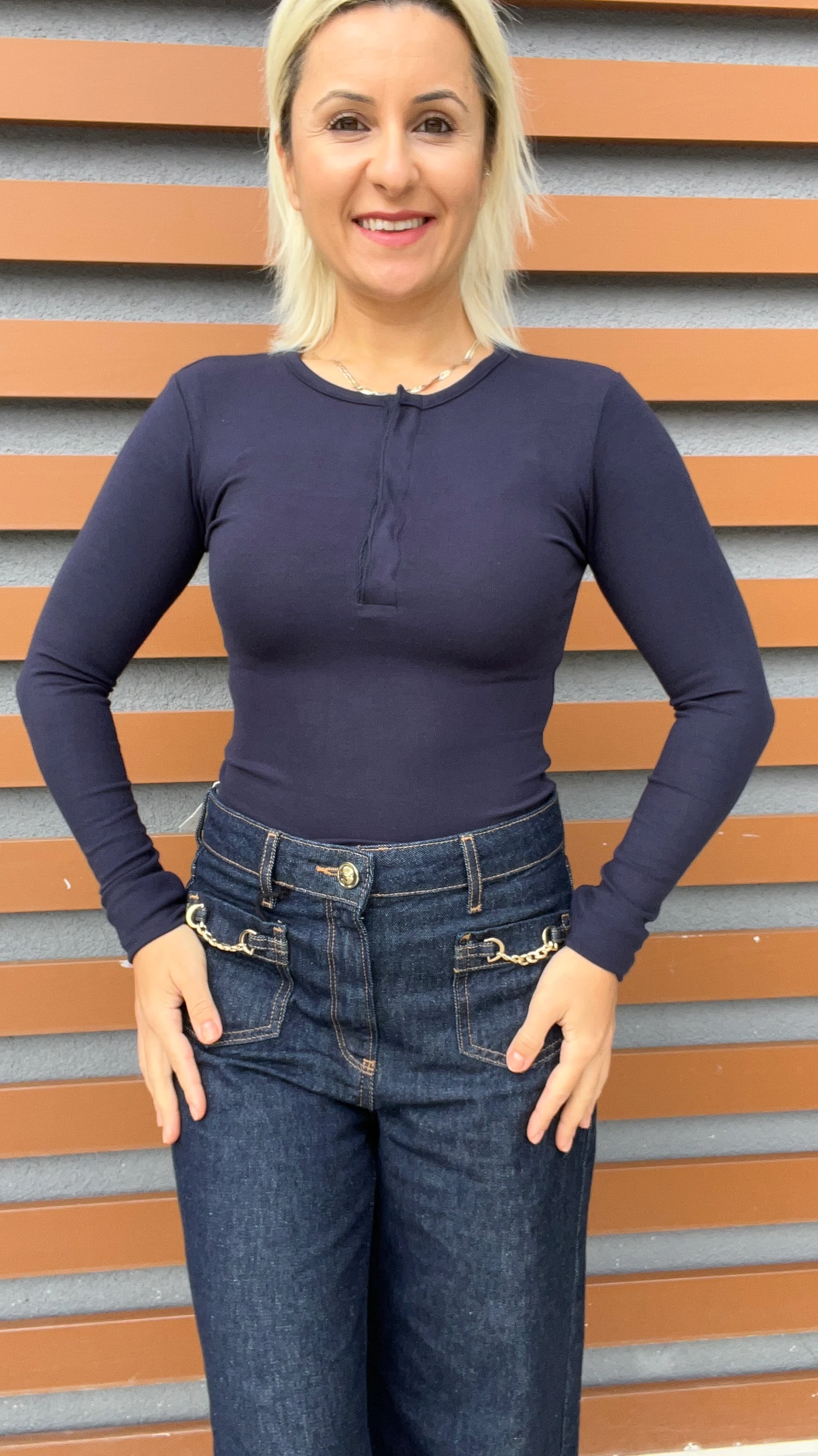 Pamuklu Düğmeli Basic Badi Lacivert