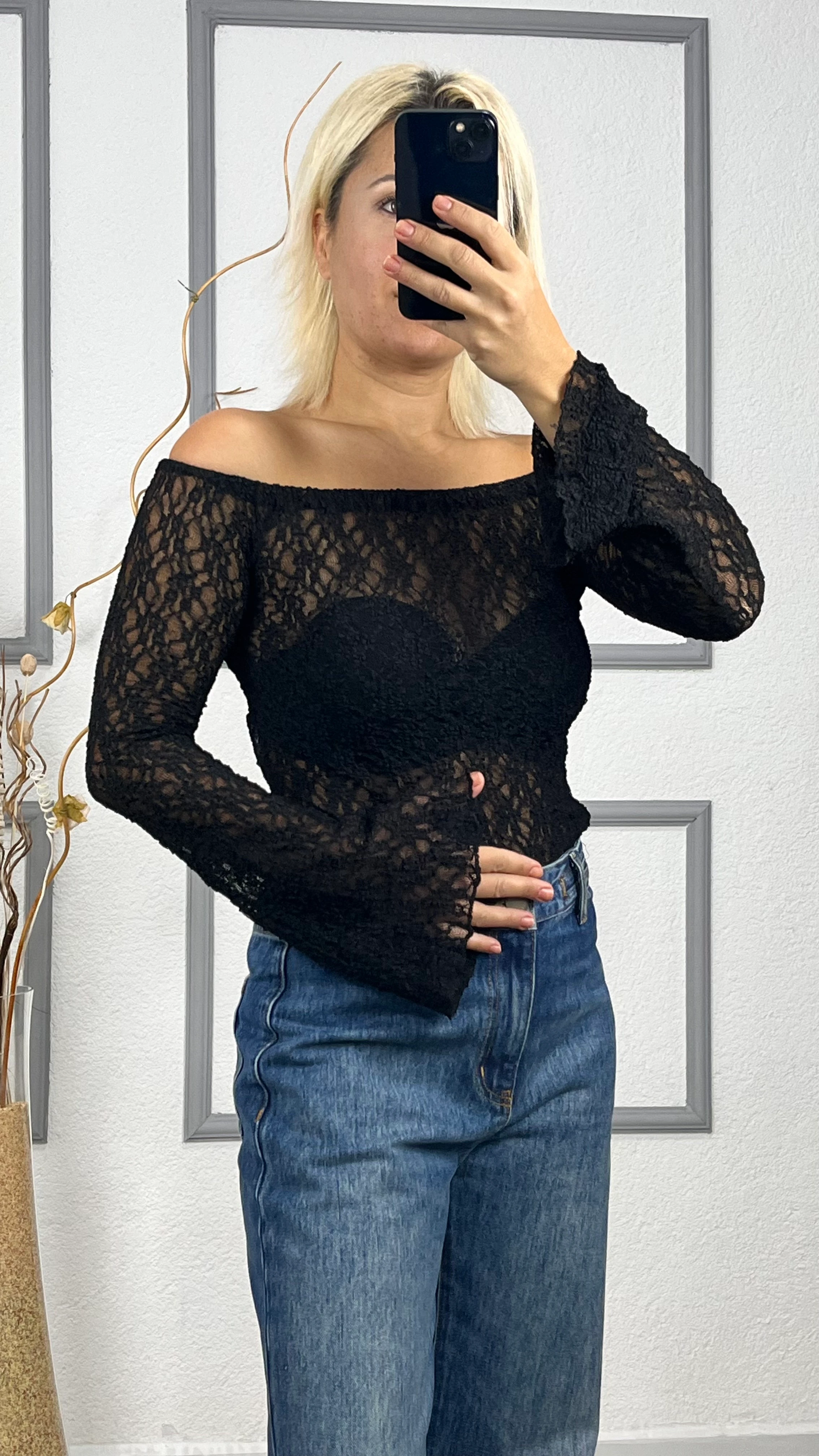 Transparan Dantel Bluz