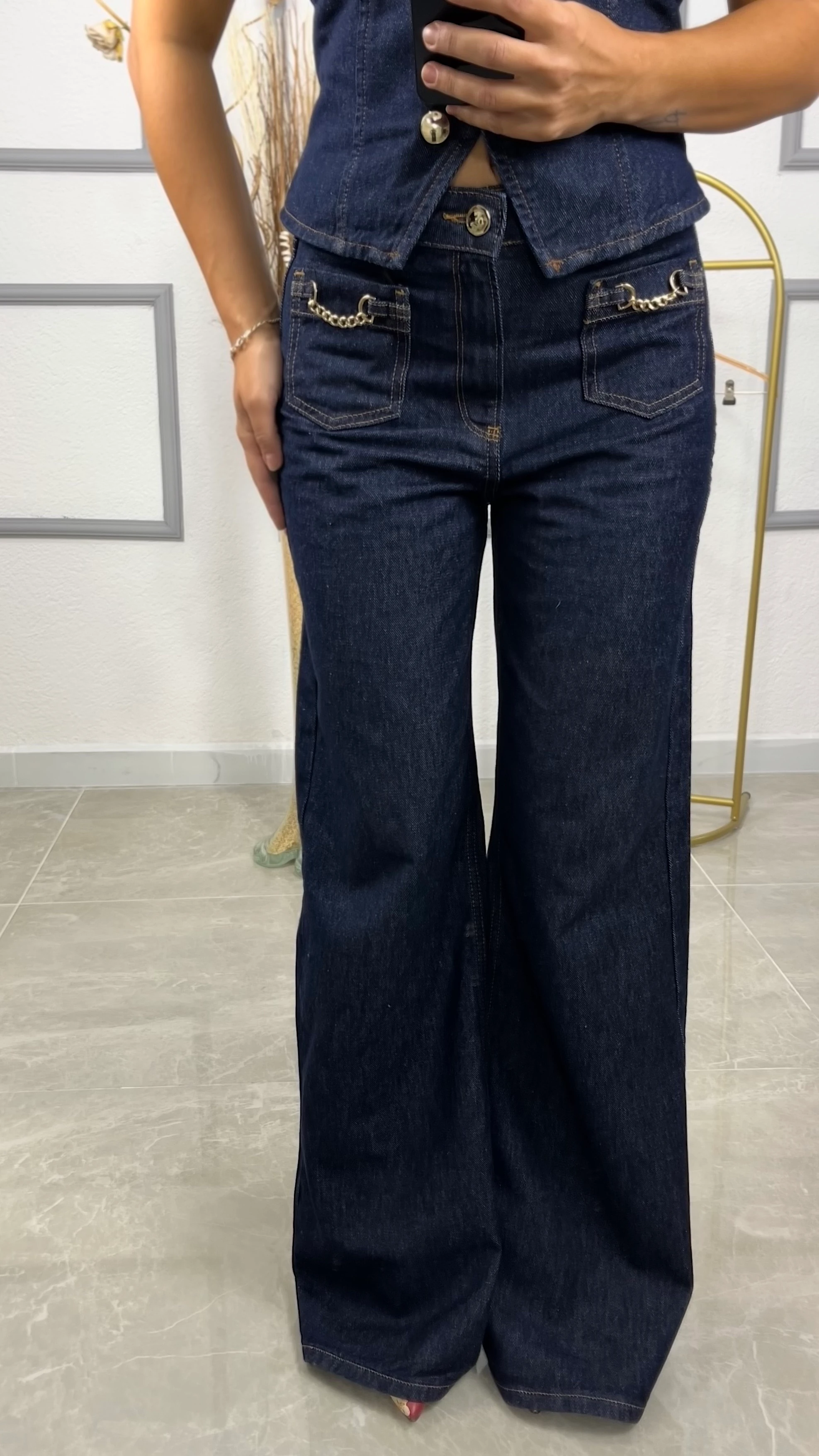 Rins Yıkamalı Orta Bel Wide Leg Jean