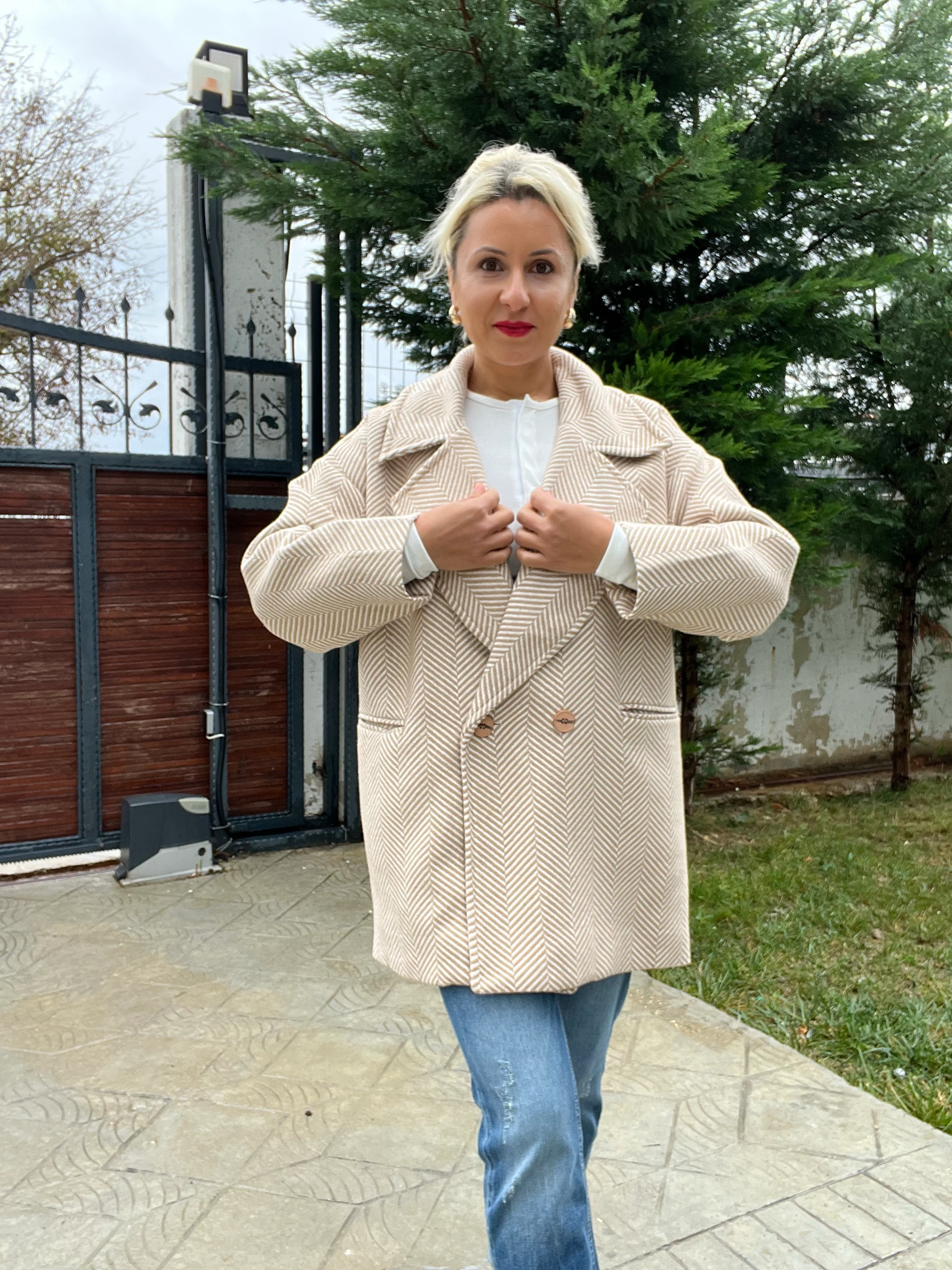 Balık Sırtı Kaban Krem