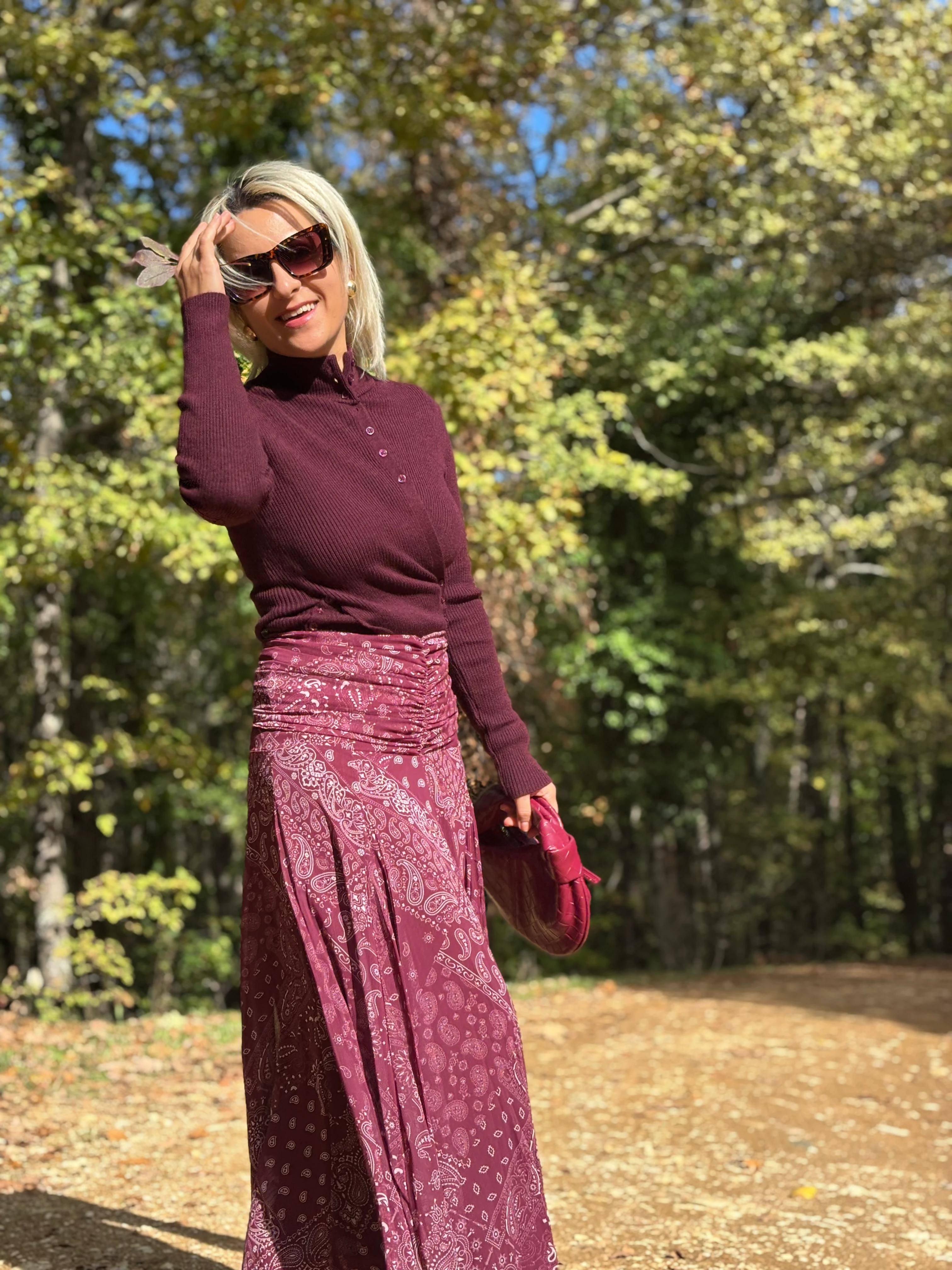 Şal Desen Şifon Etek Bordo