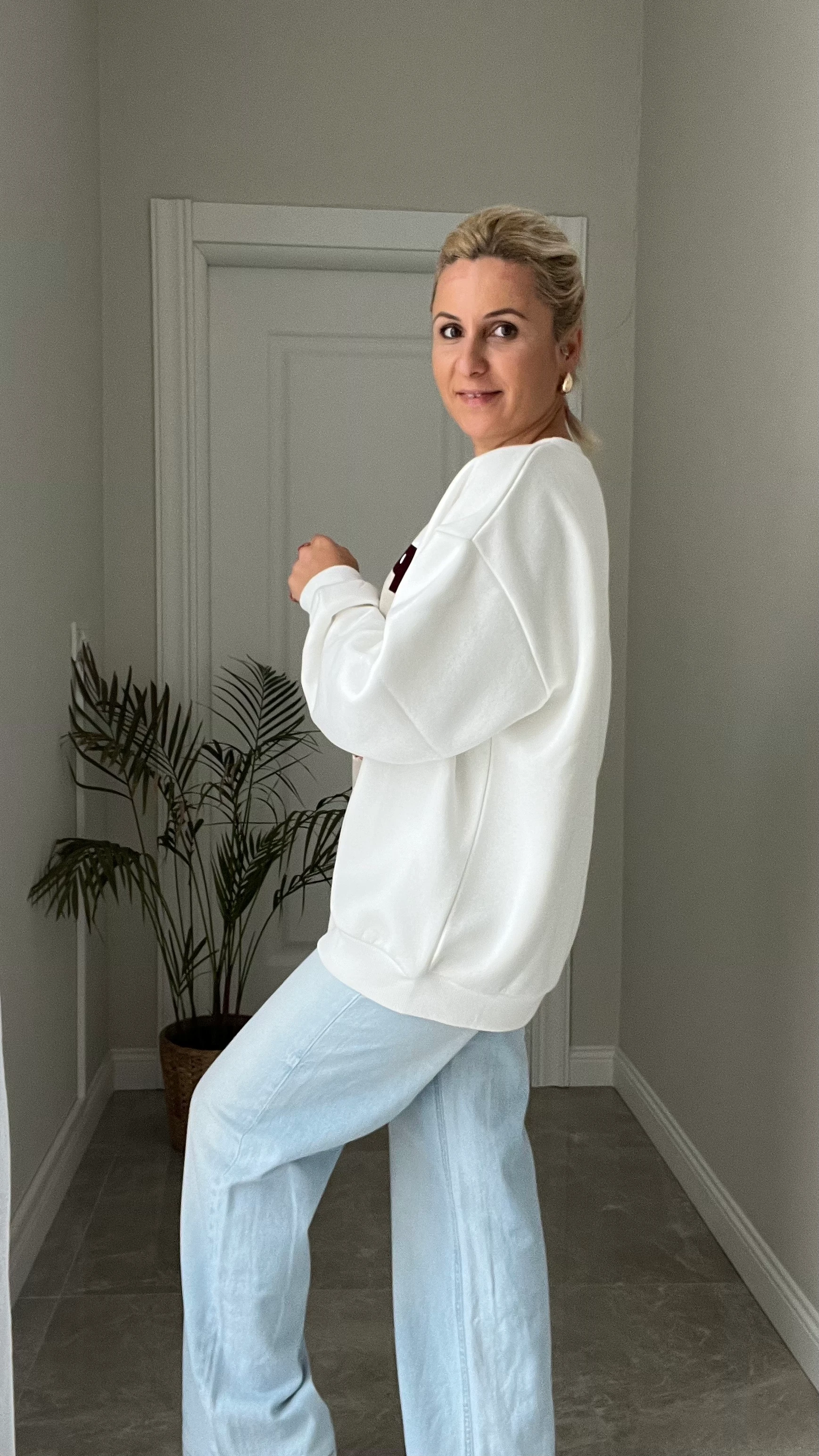 Oversize Kalıp Baskılı Sweatshirt 