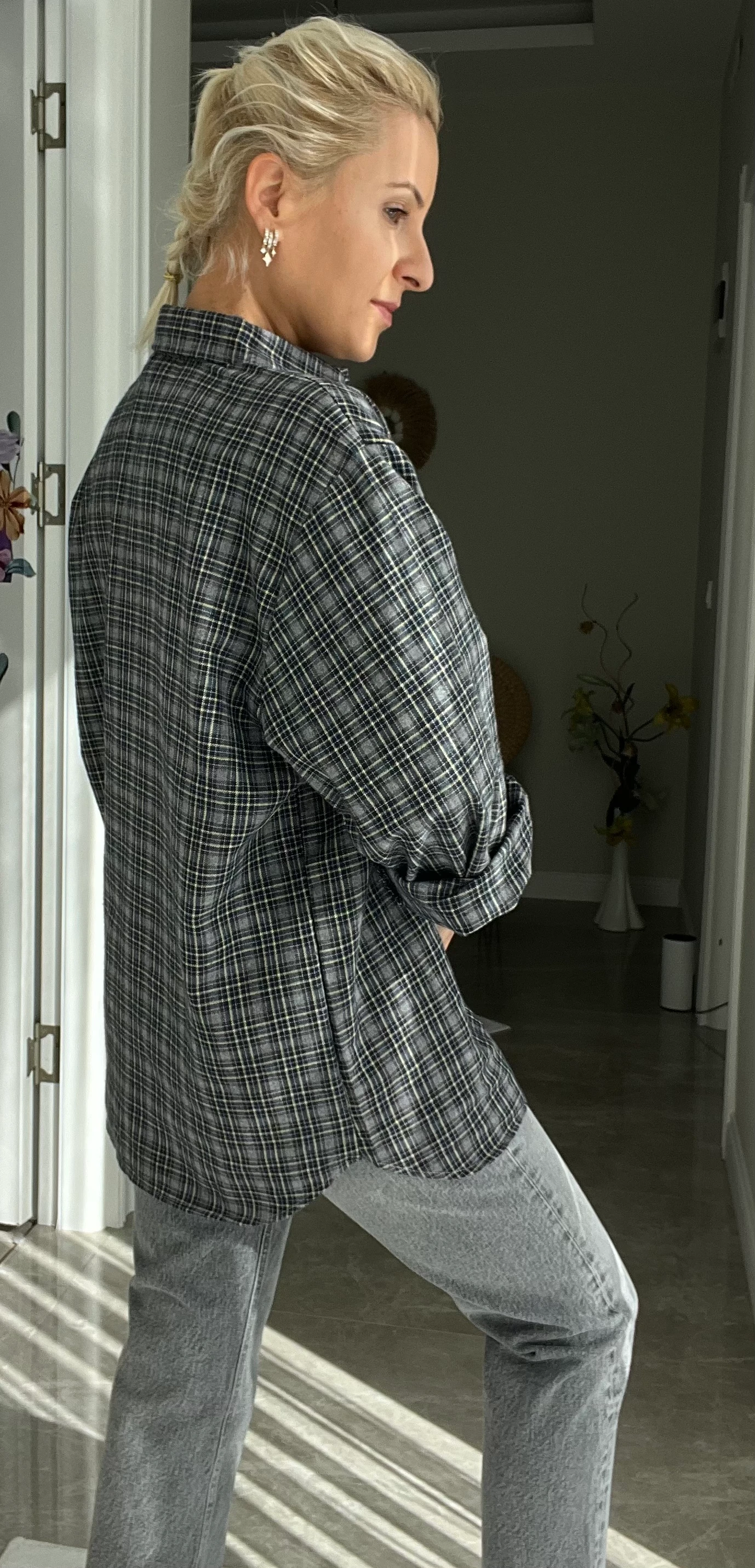 Gri- Sarı Kareli Oduncu Gömlek 