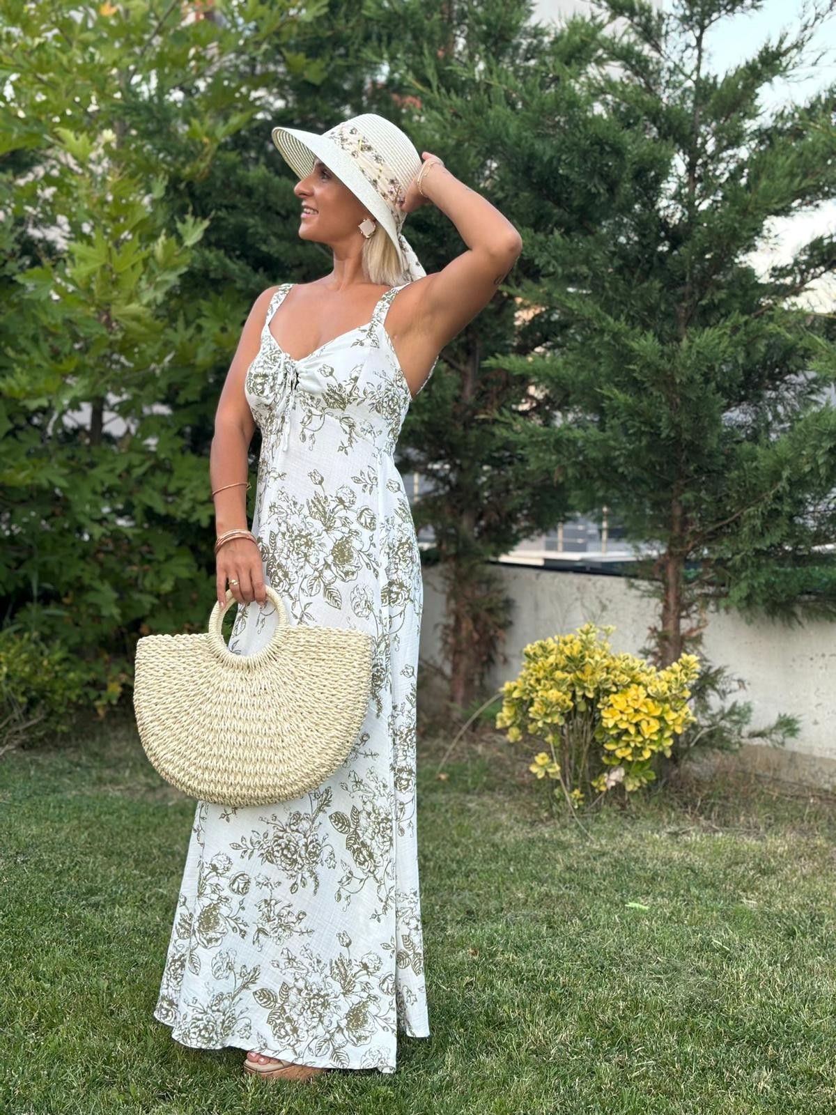 Çiçek Desenli Askılı Müslin Elbise