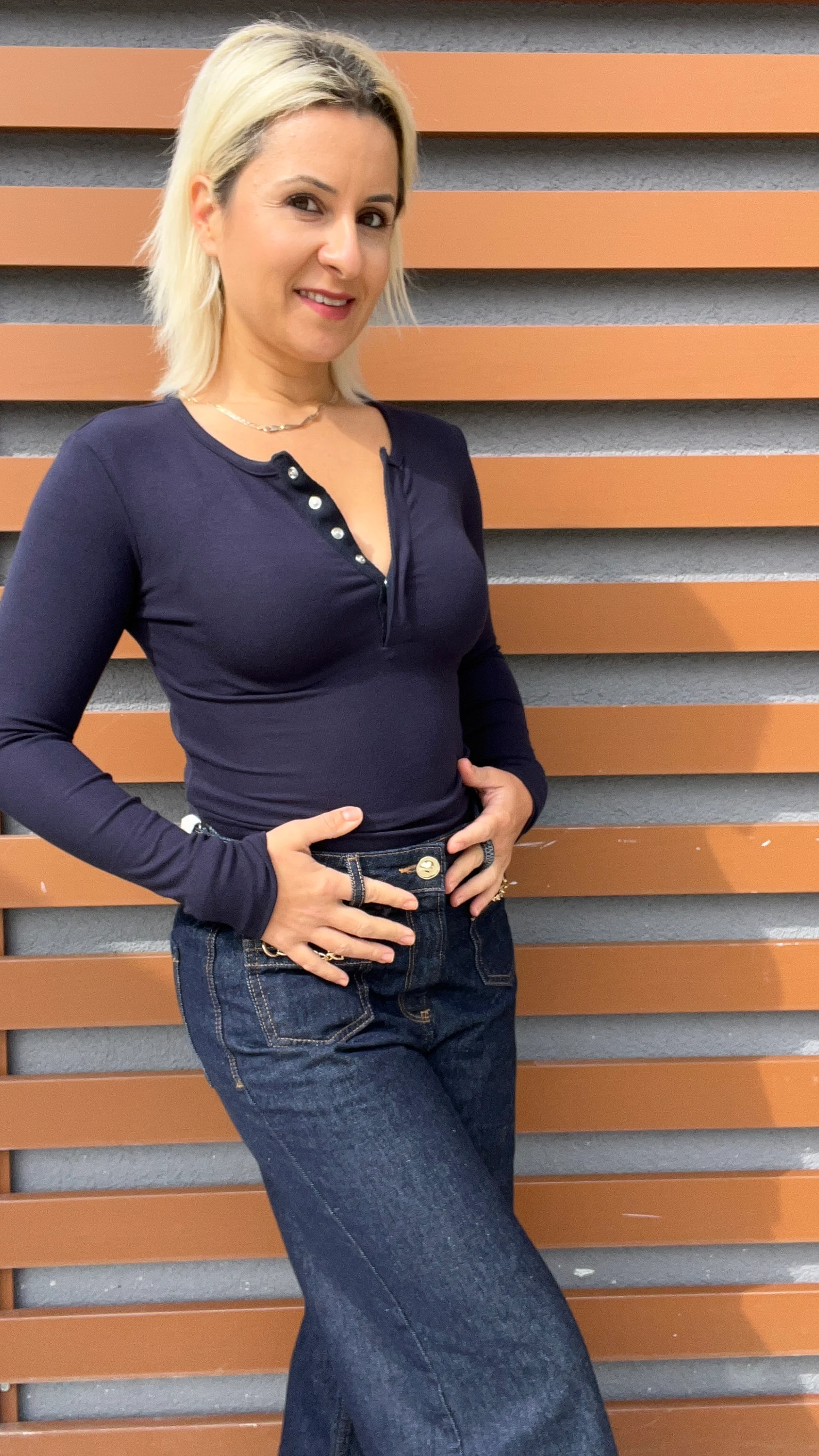 Pamuklu Düğmeli Basic Badi Lacivert