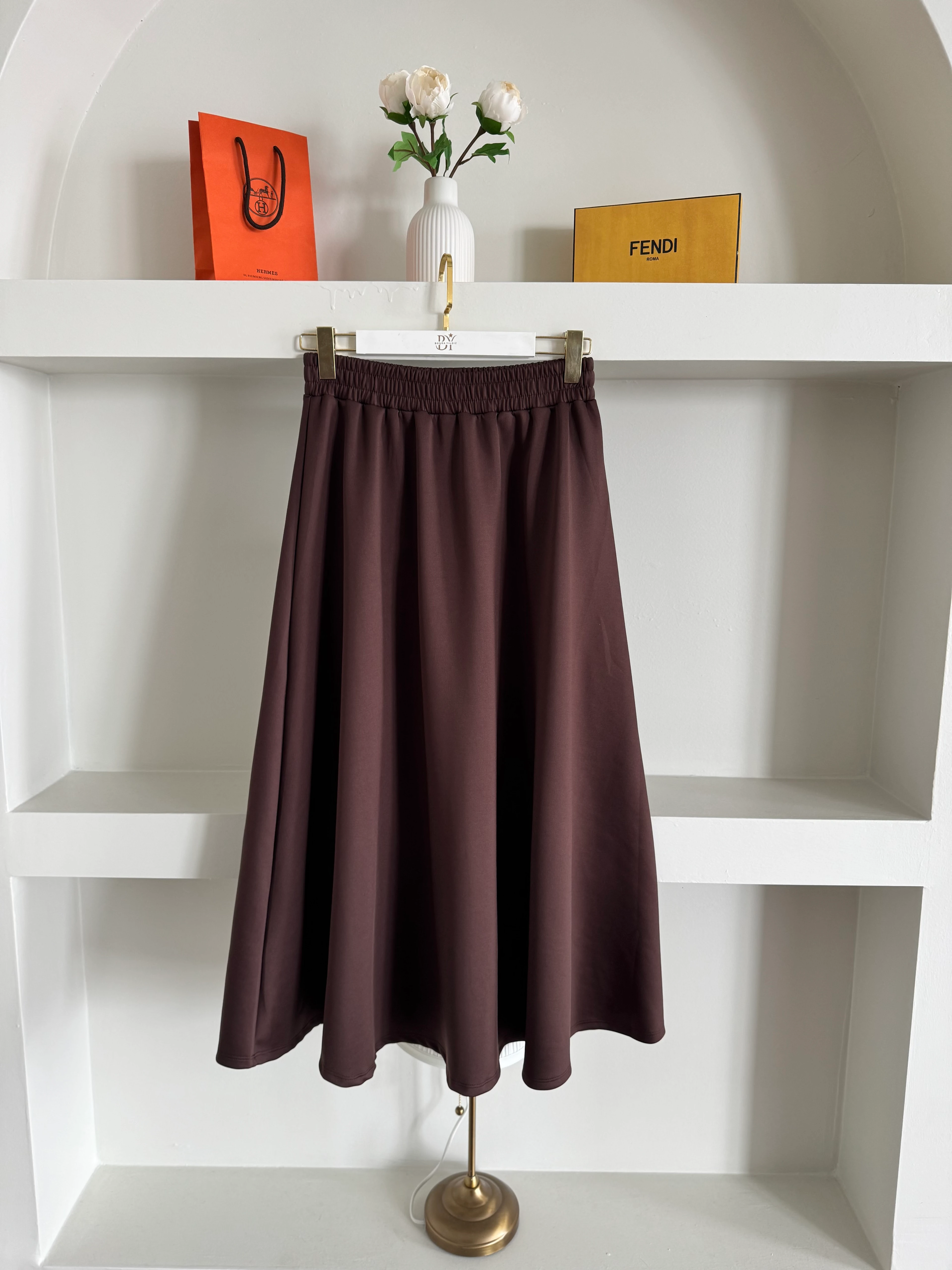 Kloş scuba etek - kahverengi 