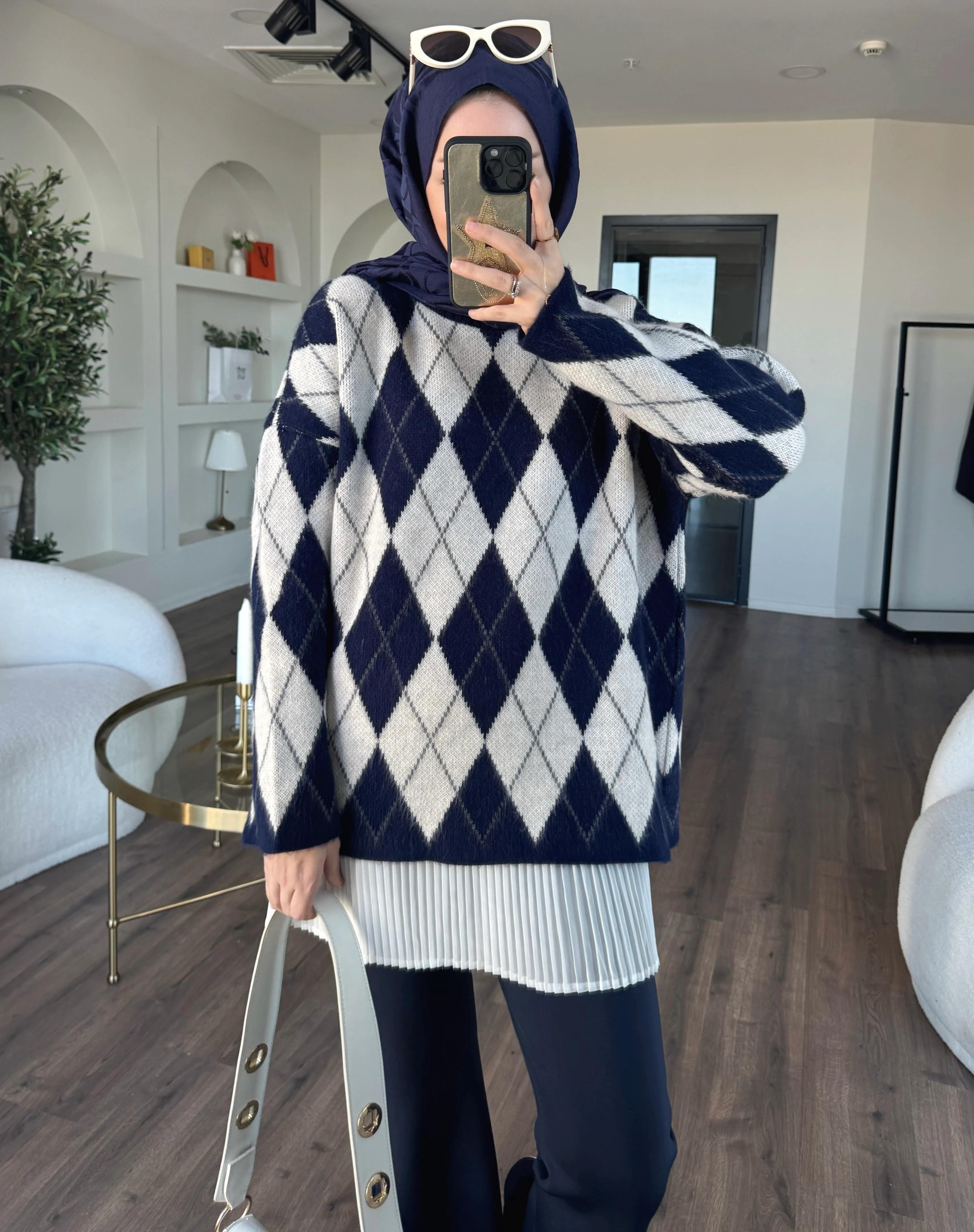 Baklava desen triko kazak - lacivert