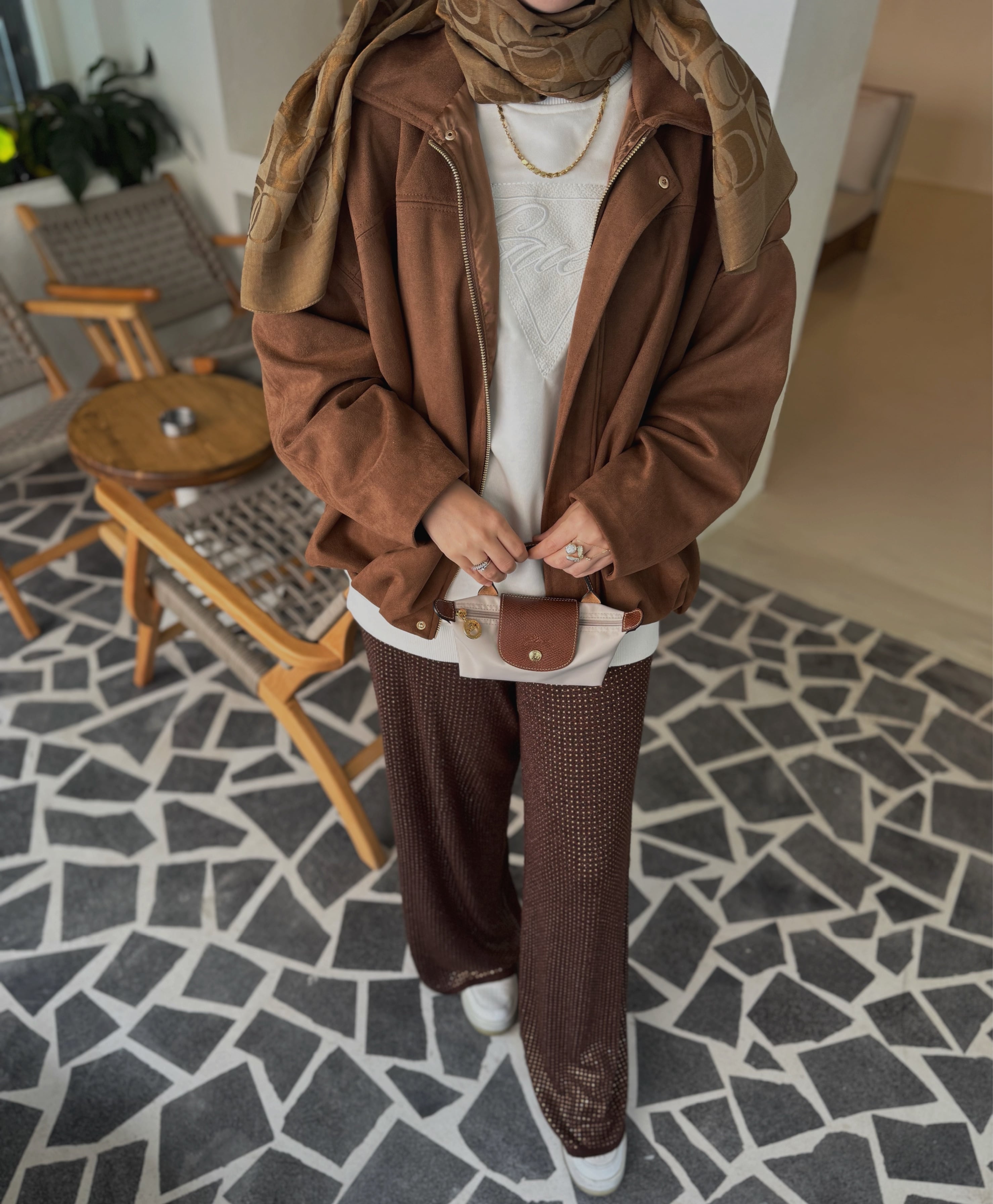 Süet bomber ceket - camel