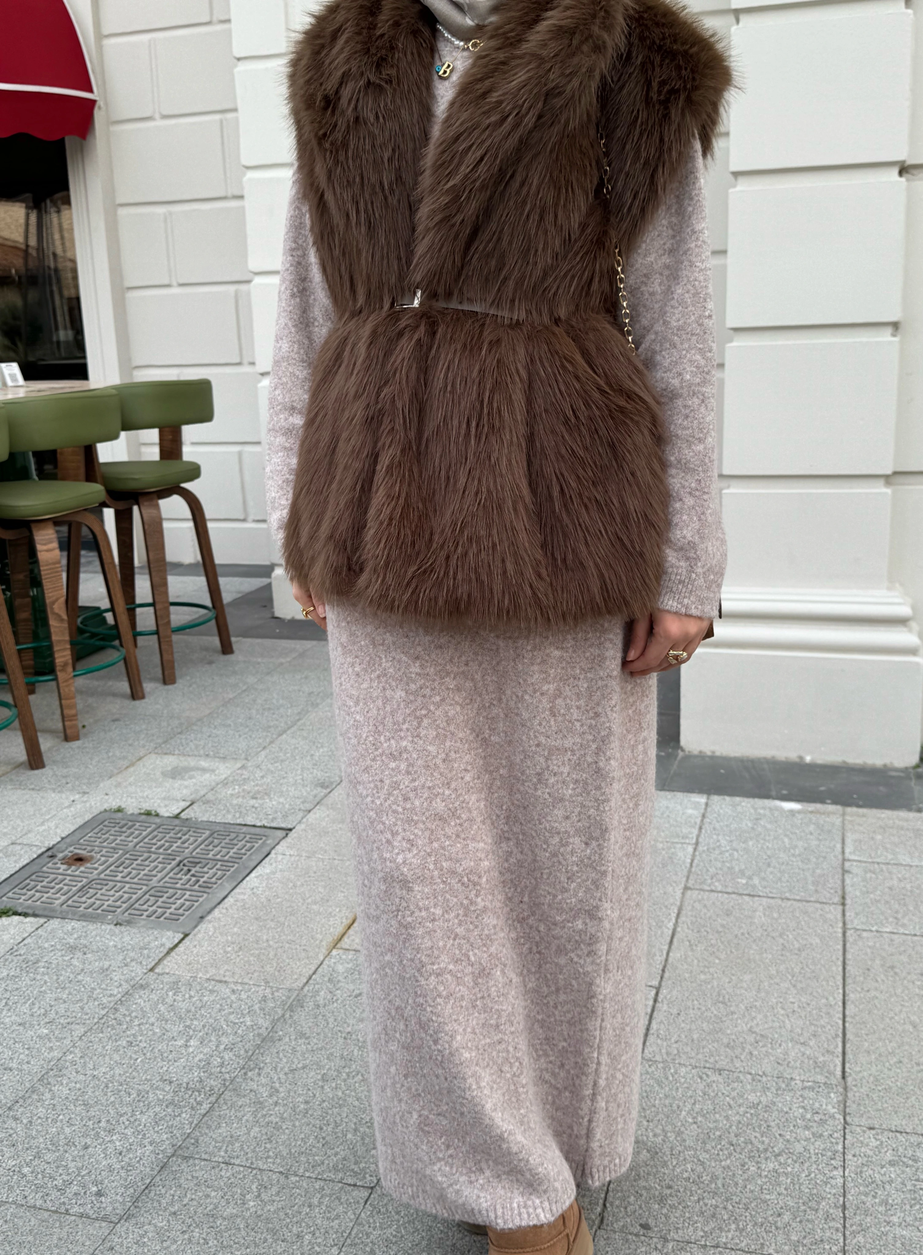 Royal kürk yelek - kahverengi