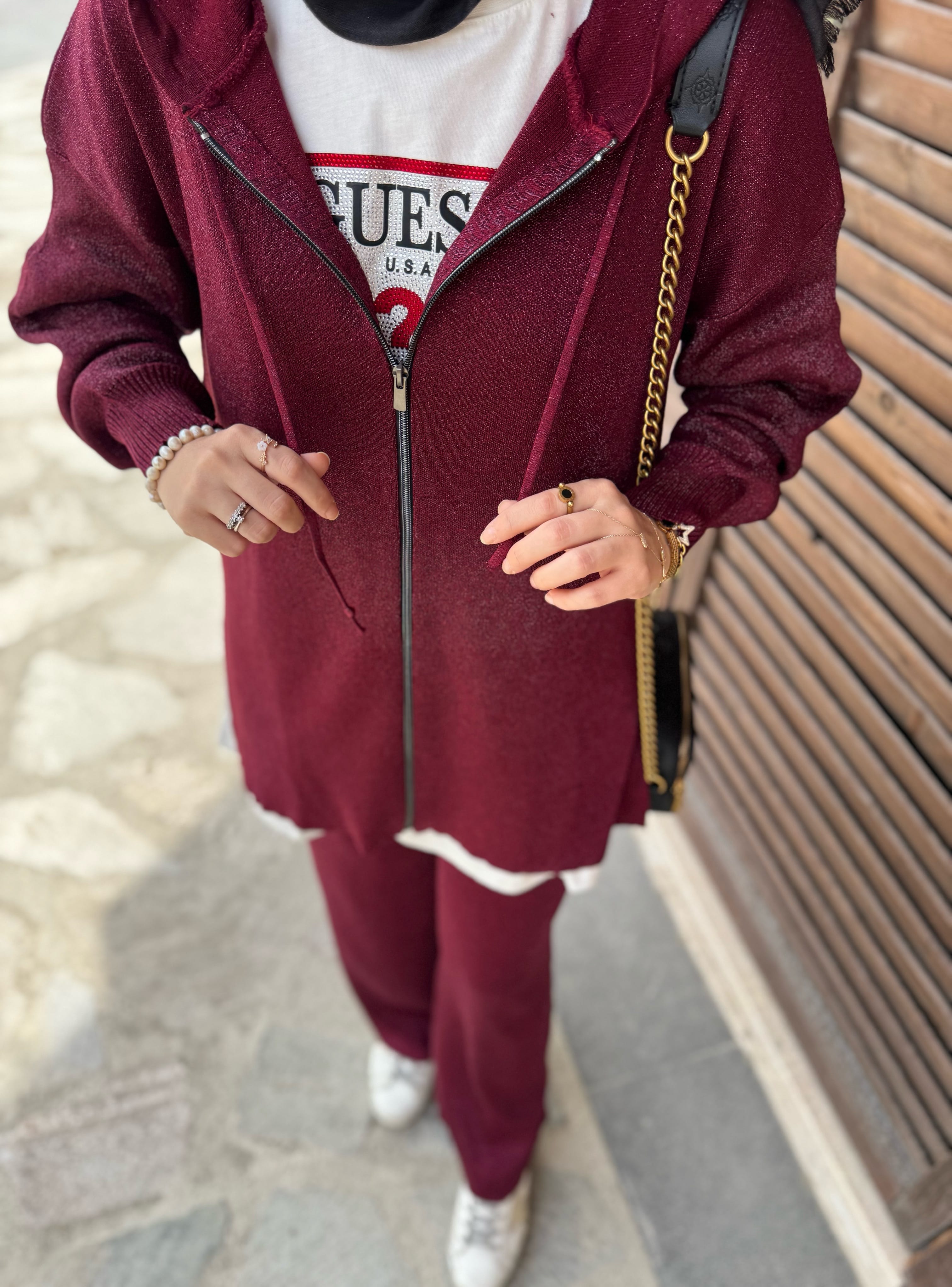 Simli takım - bordo
