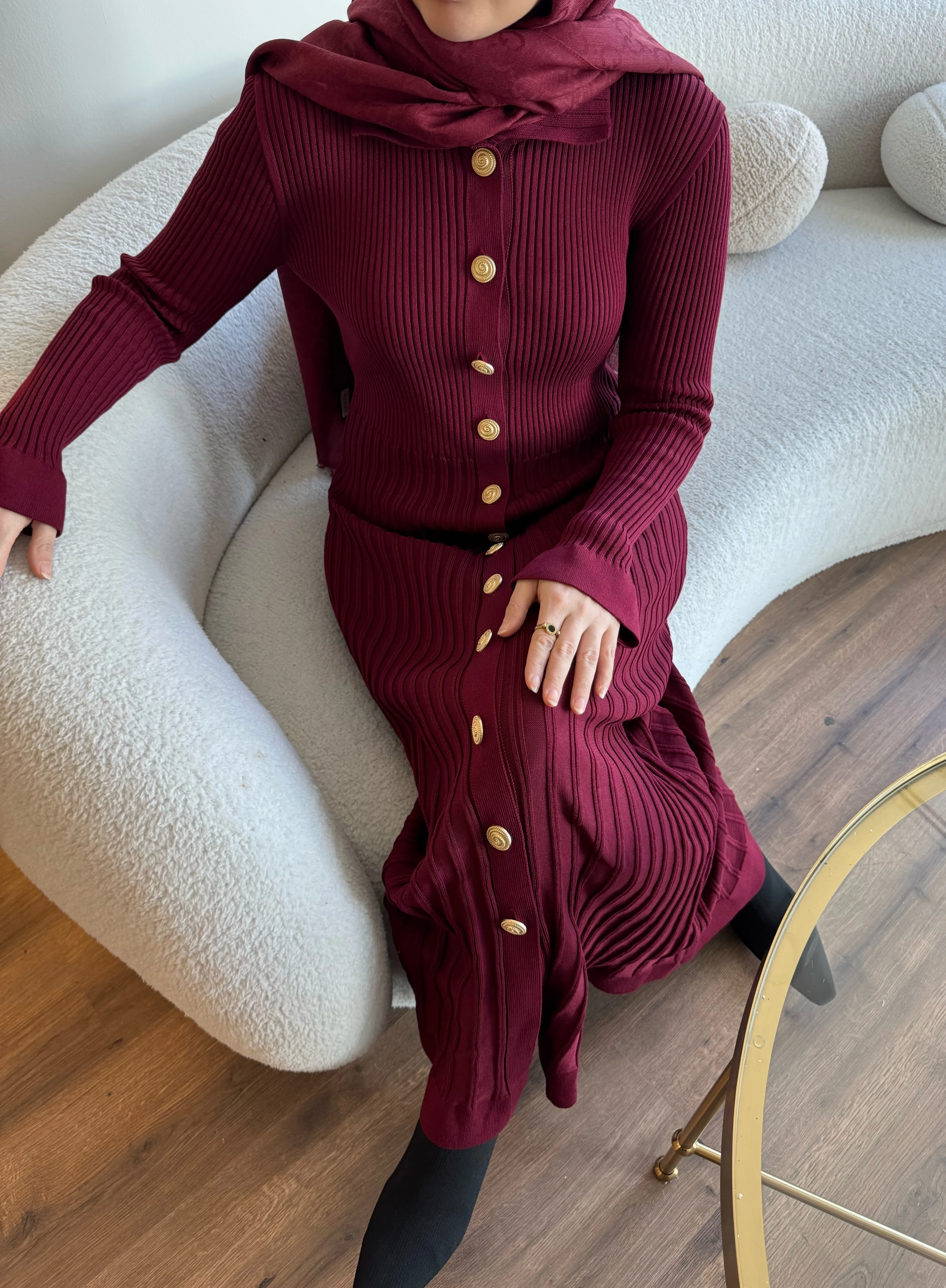 Lara merserize elbise - bordo