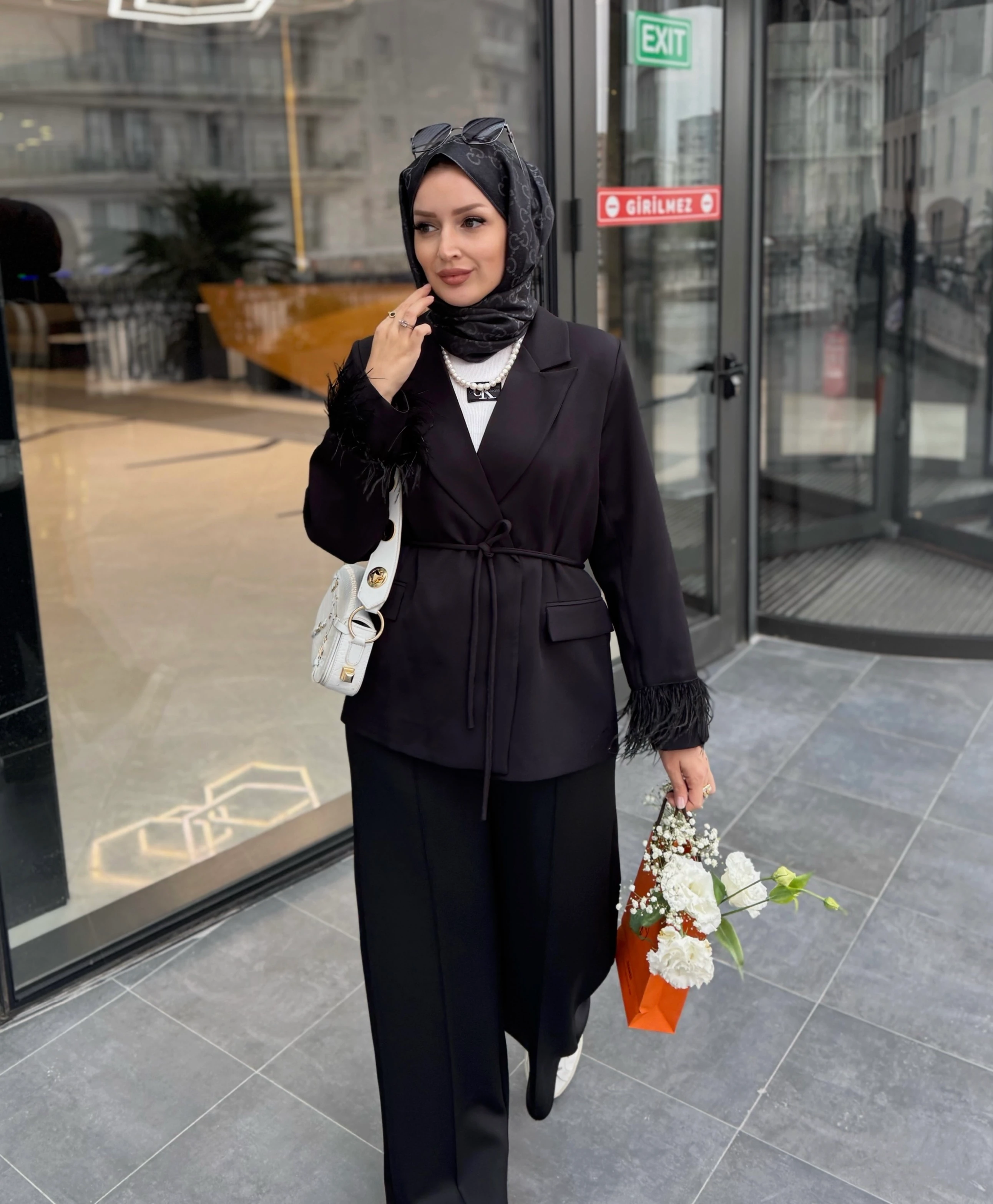 Otrişli ceket - siyah