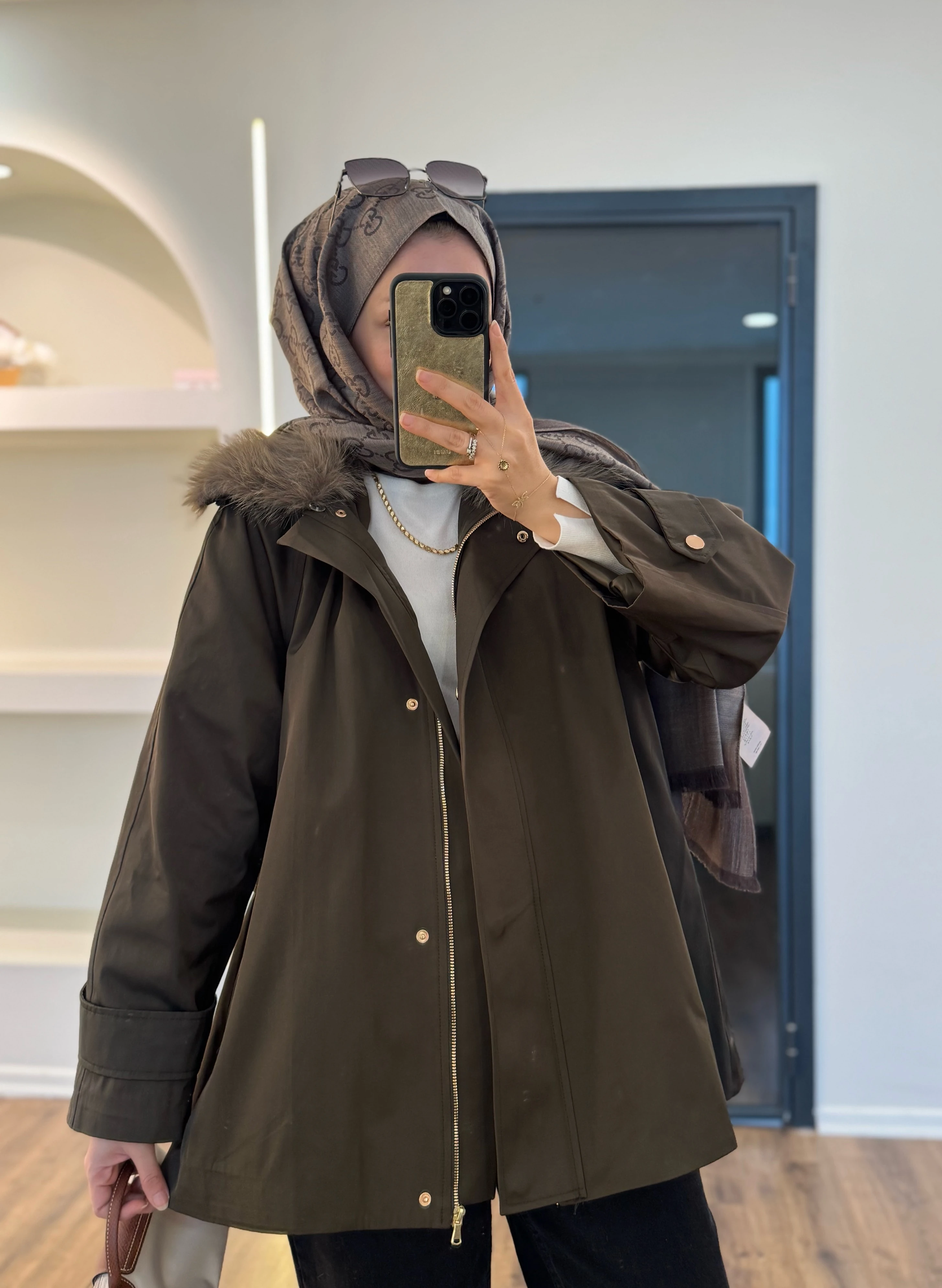 Kürklü parka -haki