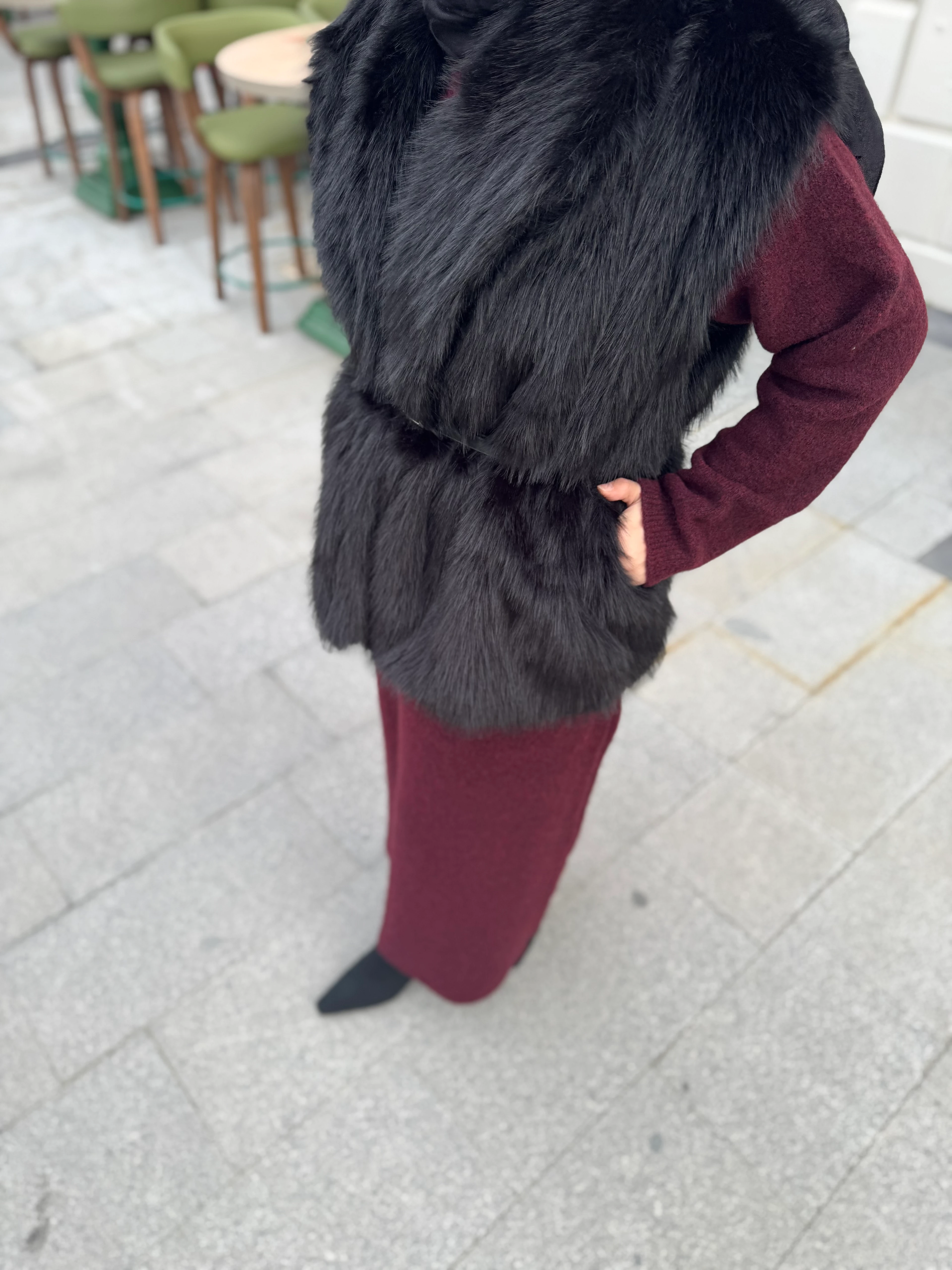 Royal kürk yelek - siyah