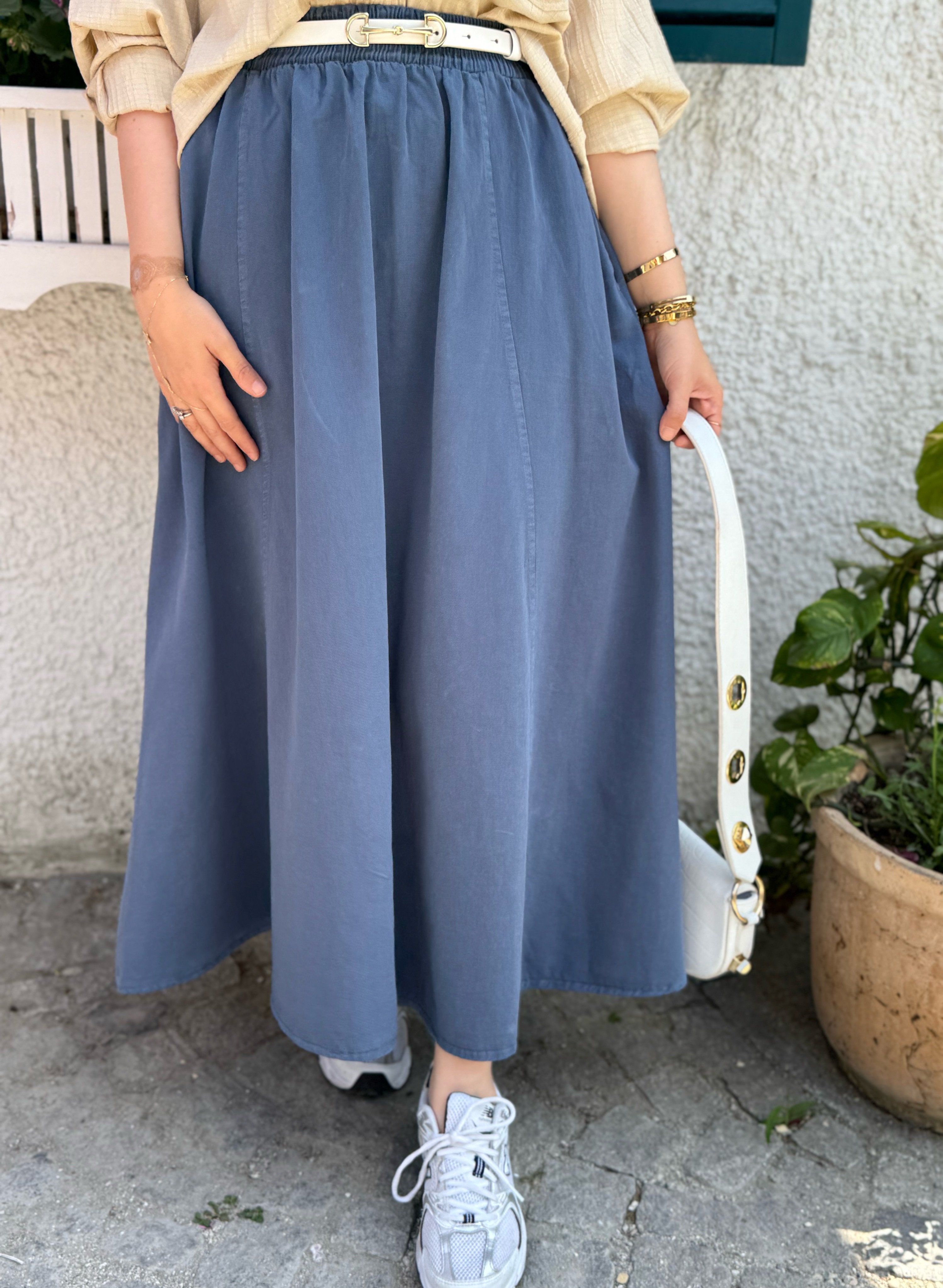 Gabardin etek - indigo 