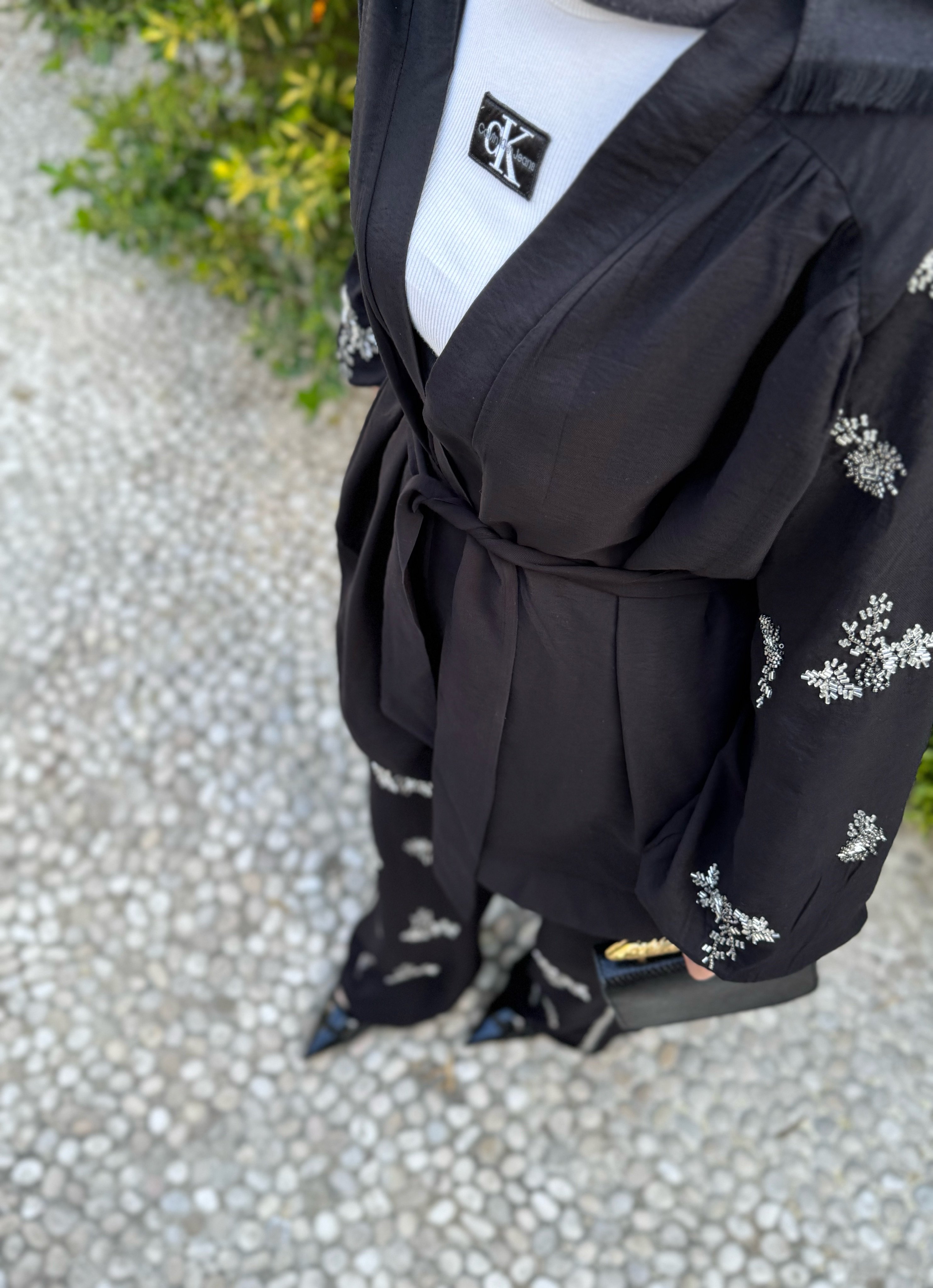 İşlemeli Kimono Takım - Siyah