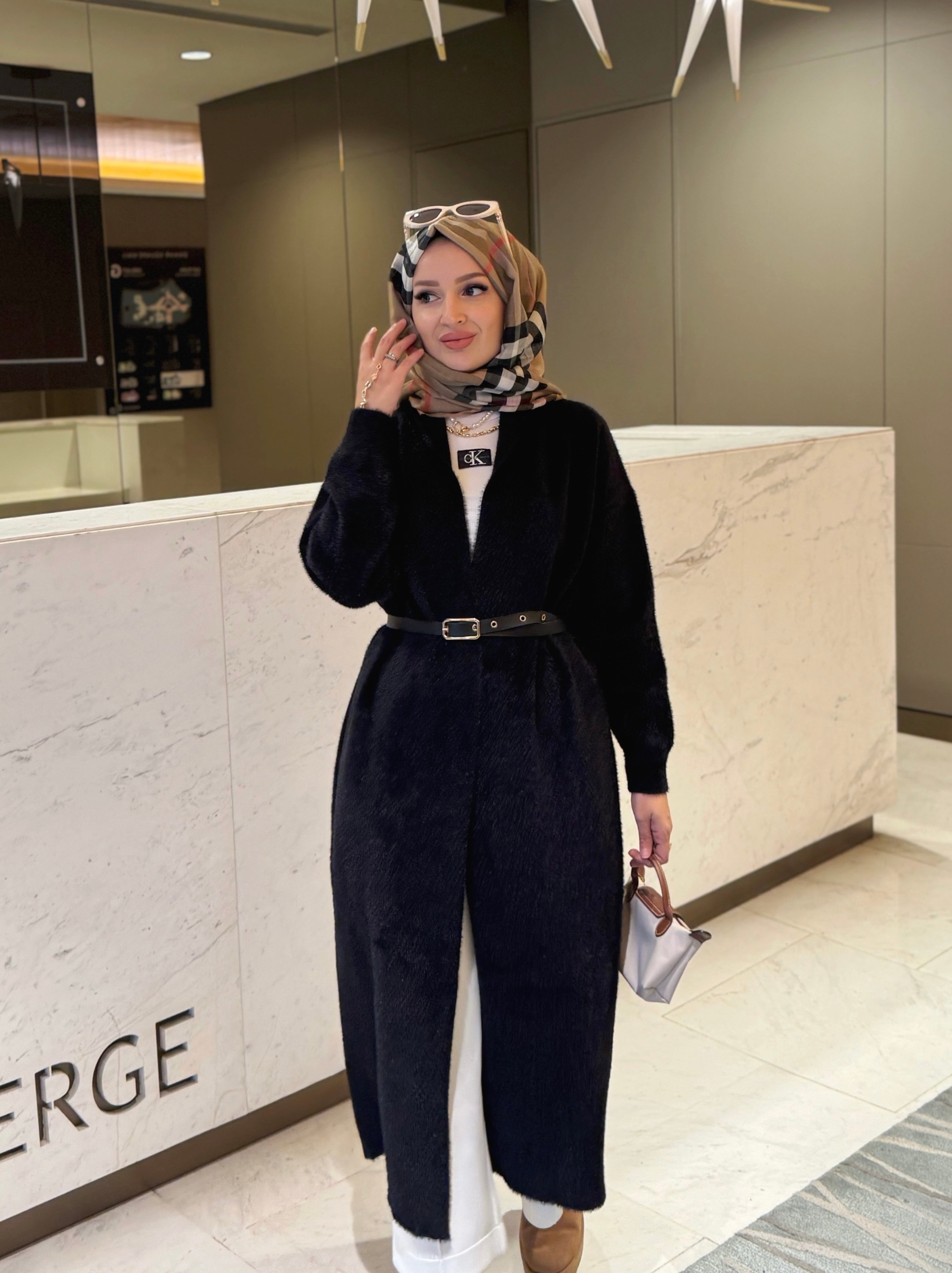 Mia kemerli angora hırka - siyah 