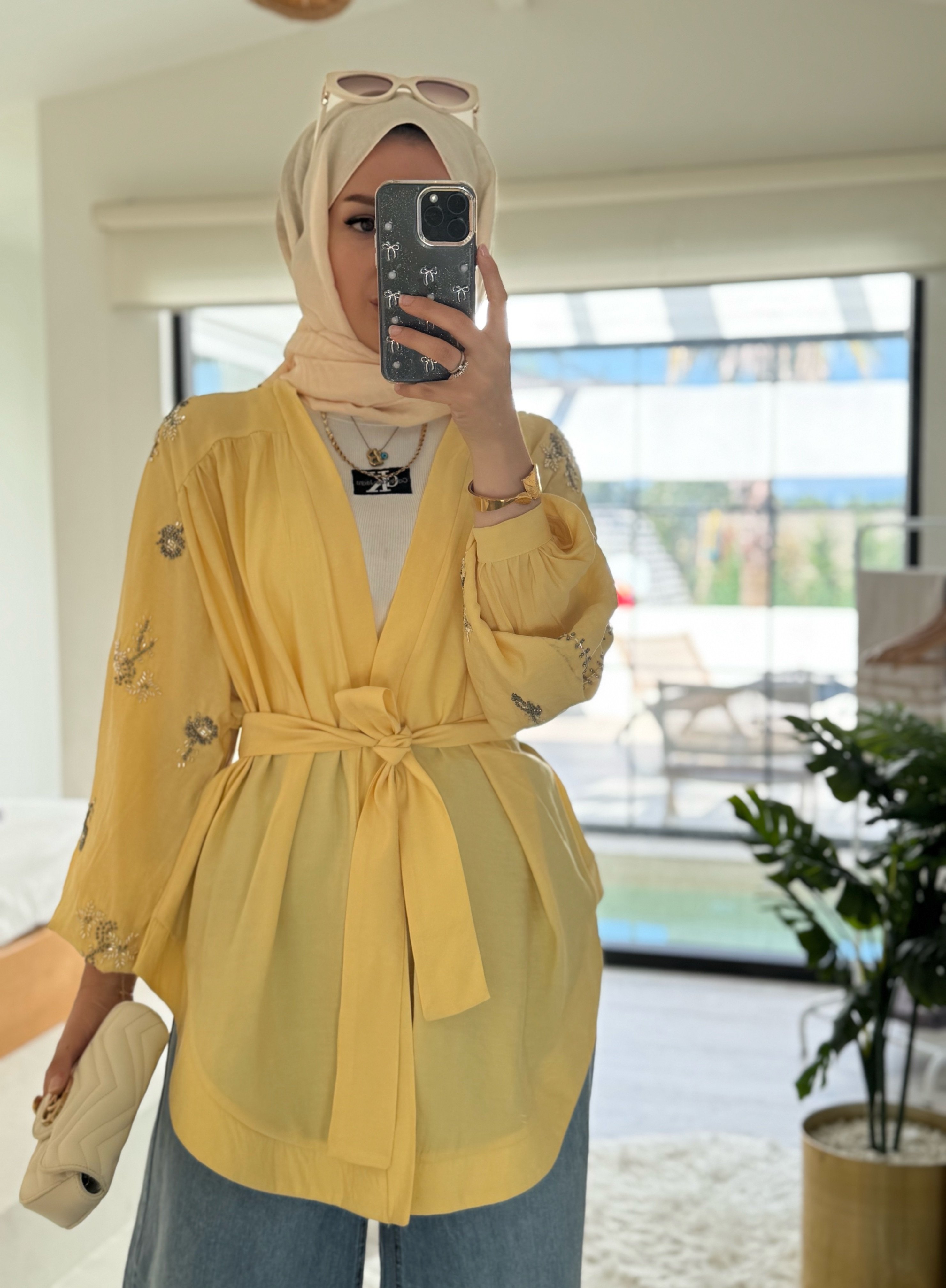 Nakışlı Kimono - Sarı