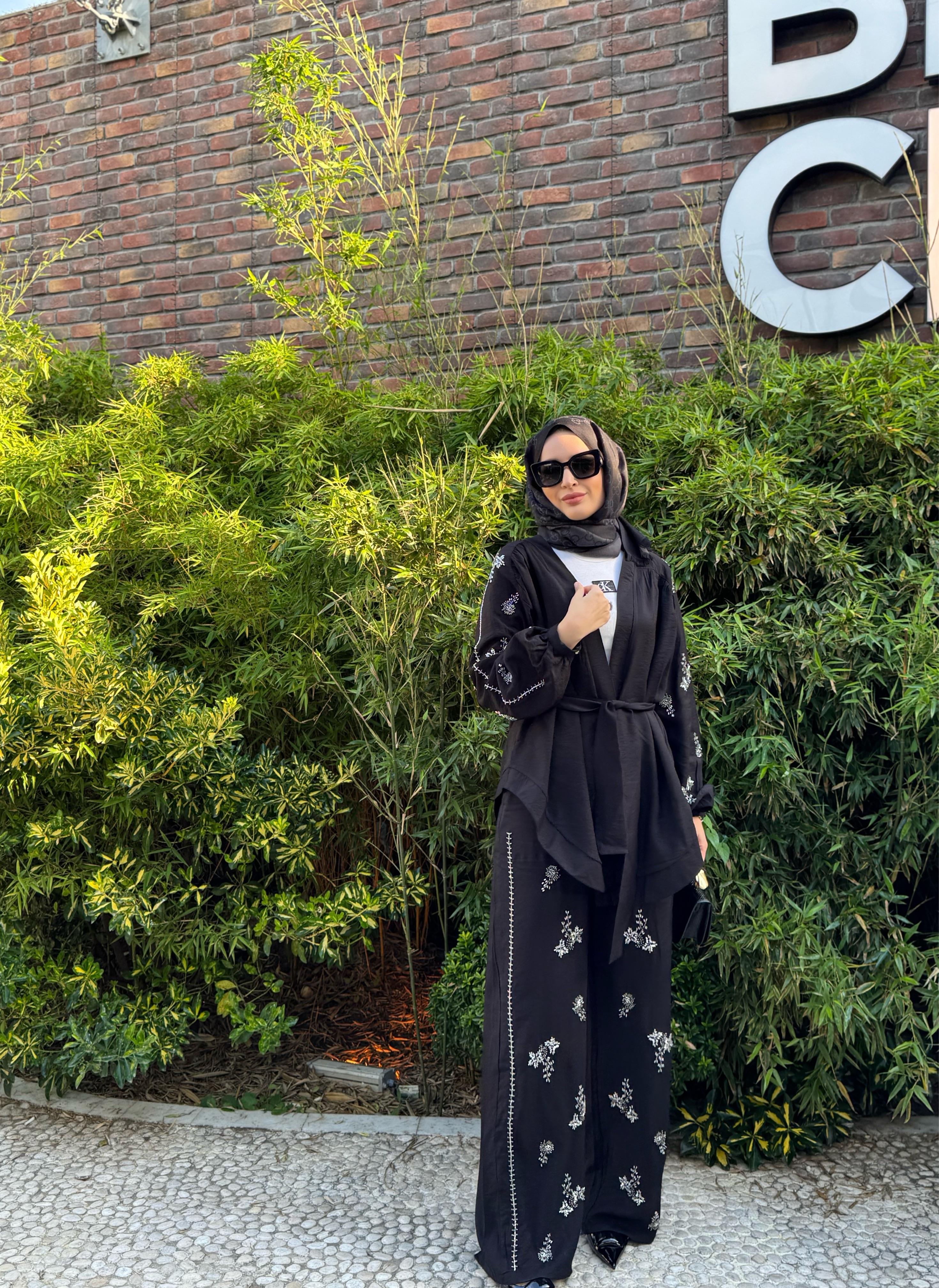 İşlemeli Kimono Takım - Siyah