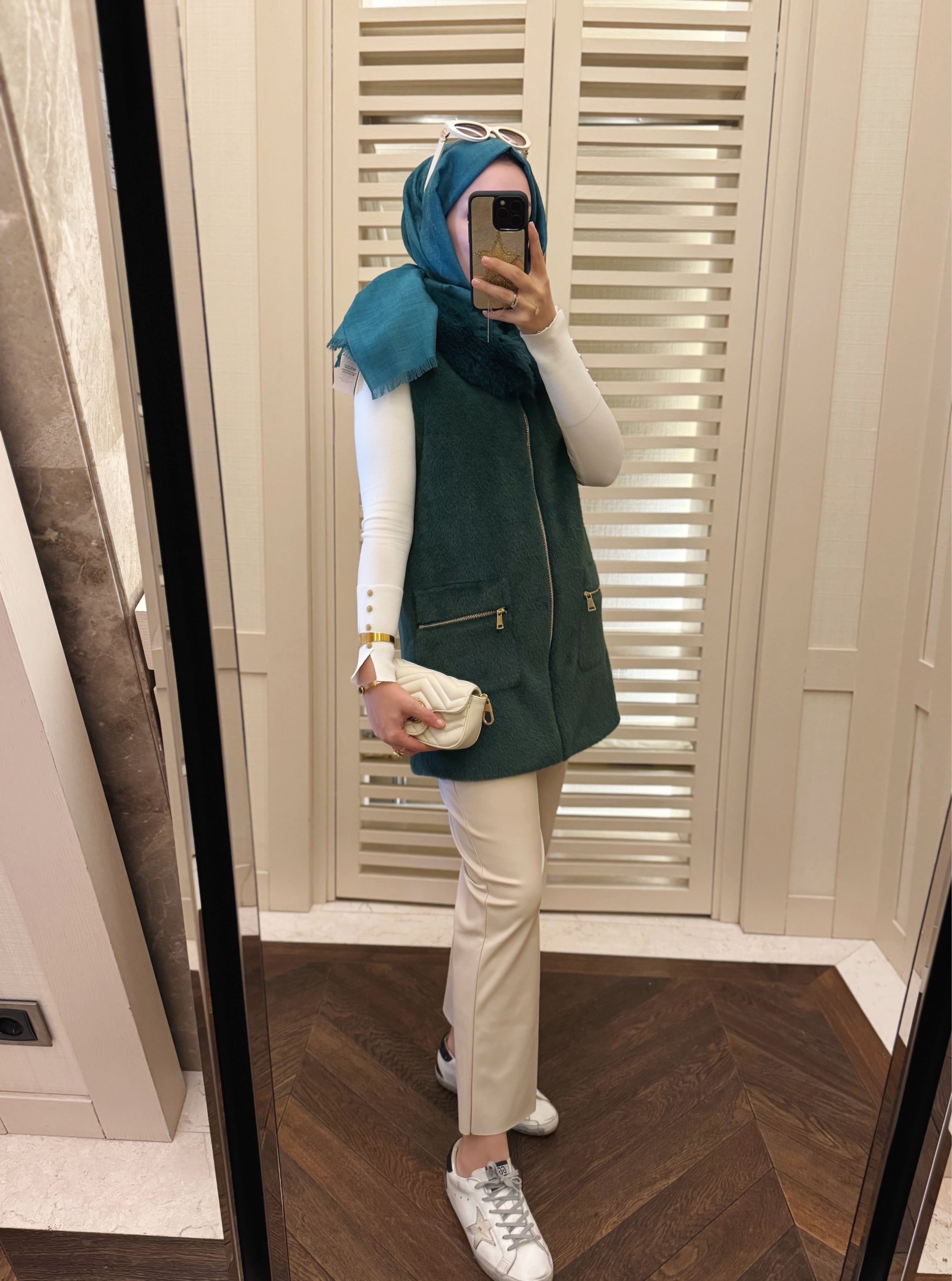 Angora kürk yelek - yeşil