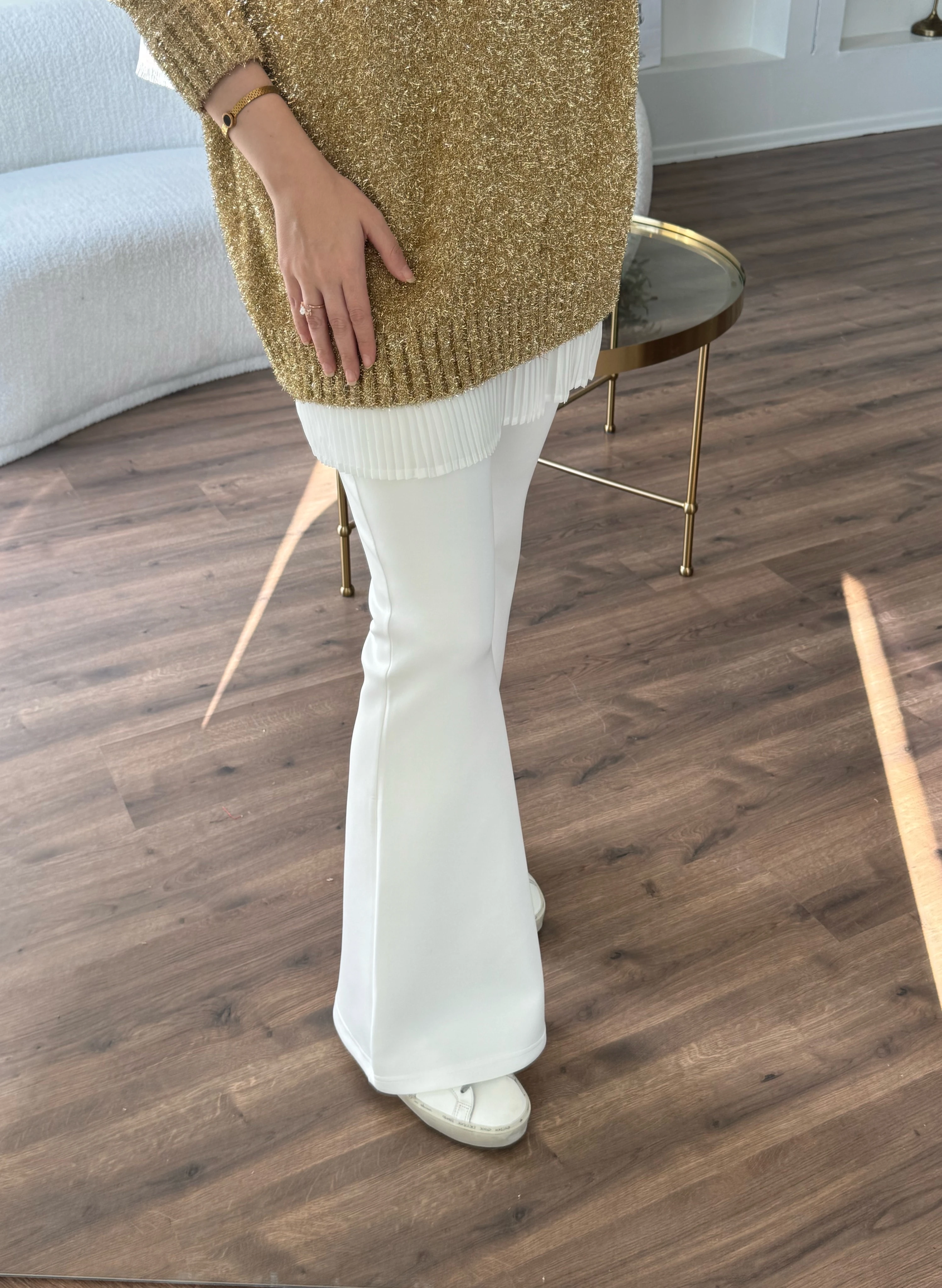 İspanyol paça pantolon- beyaz