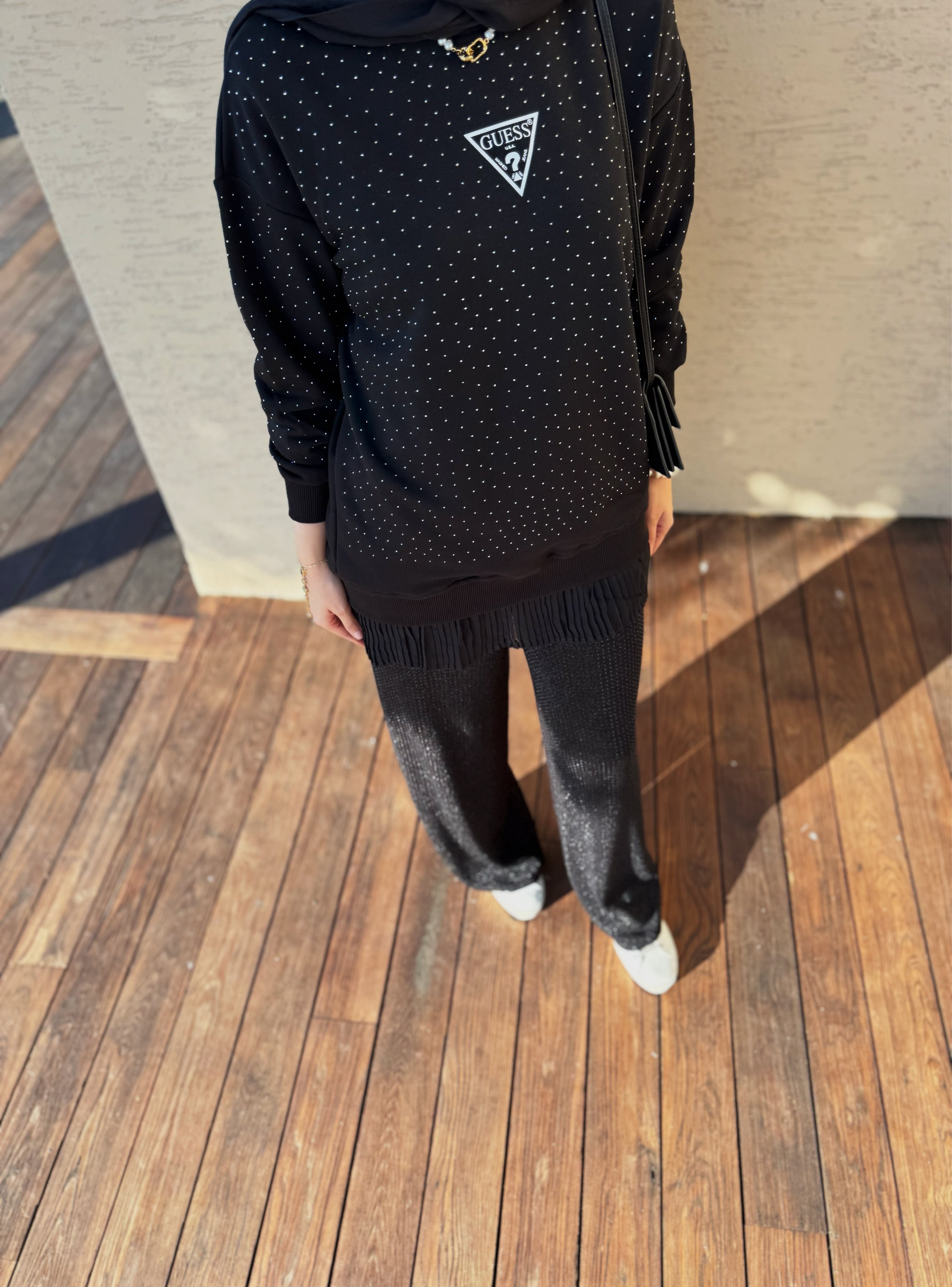 Full taşlı sweat - siyah
