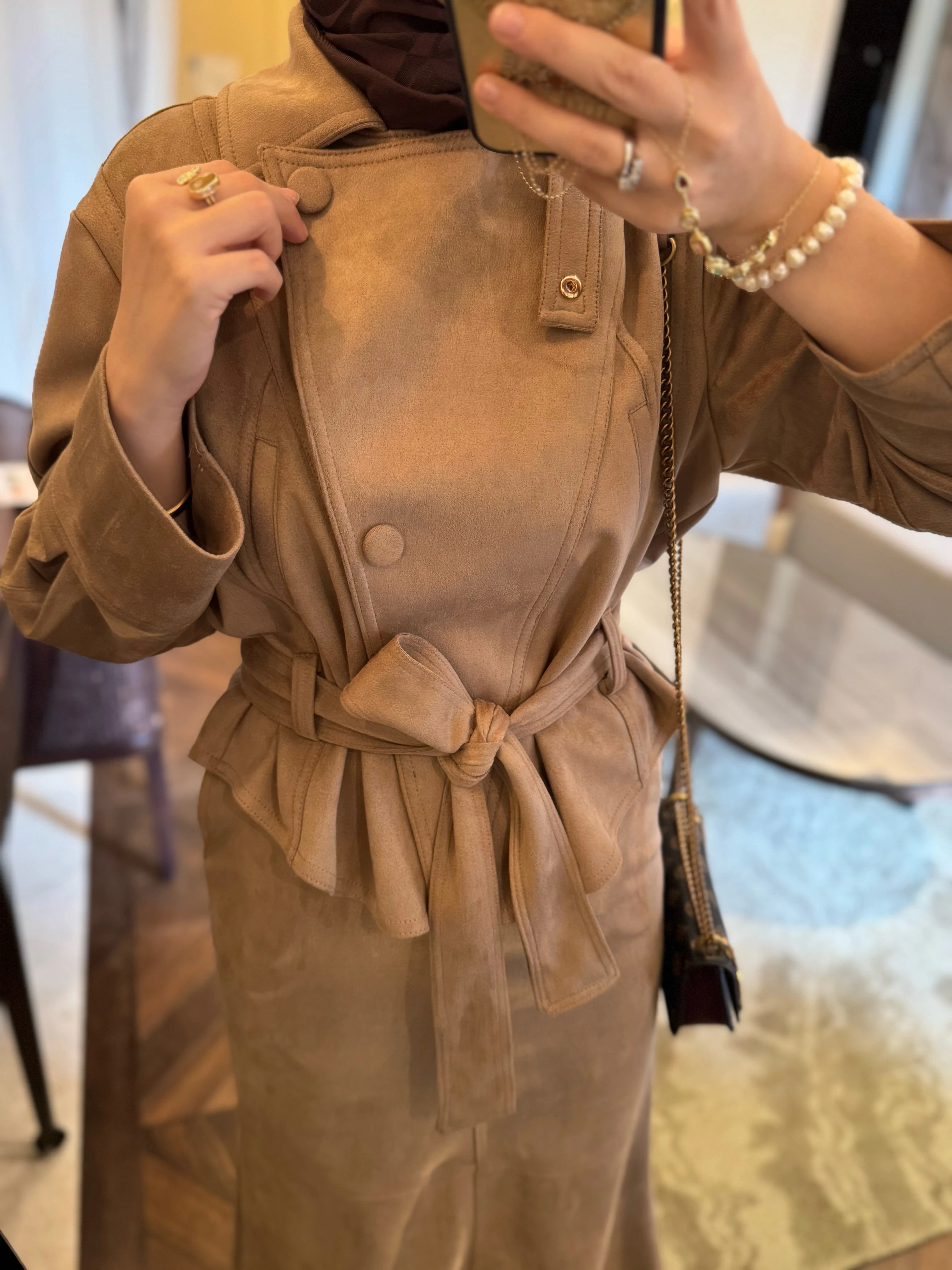 Meri süet etekli takım - camel 