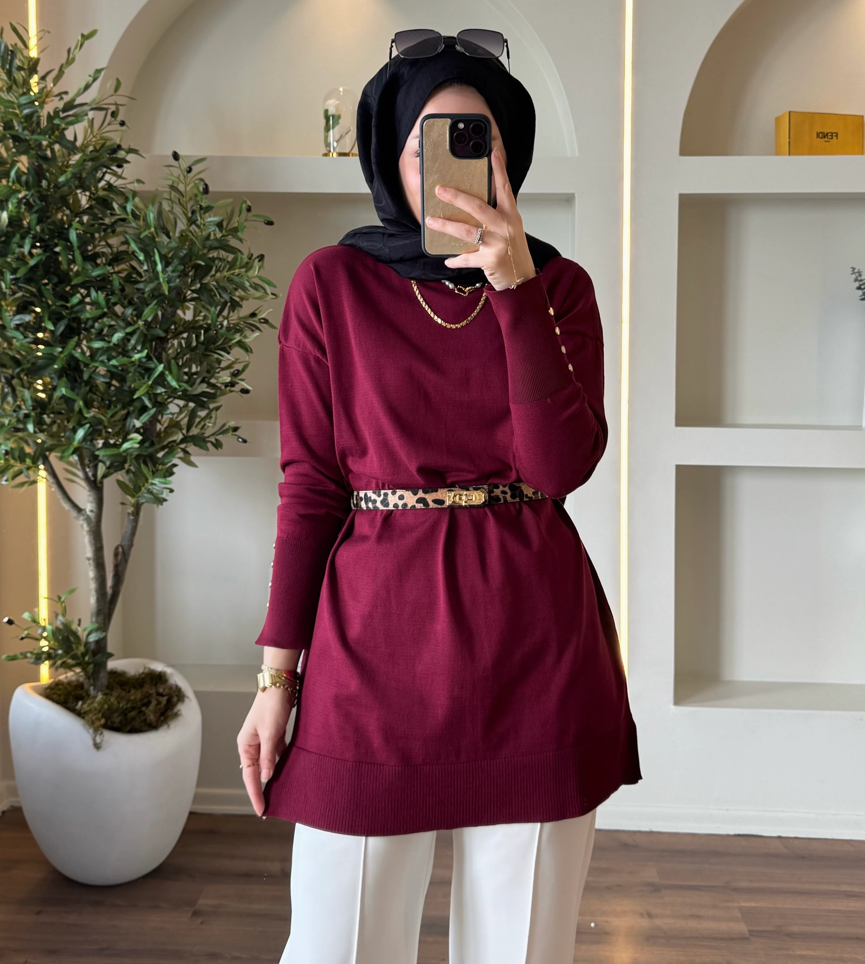 Maya merserize tunik - bordo