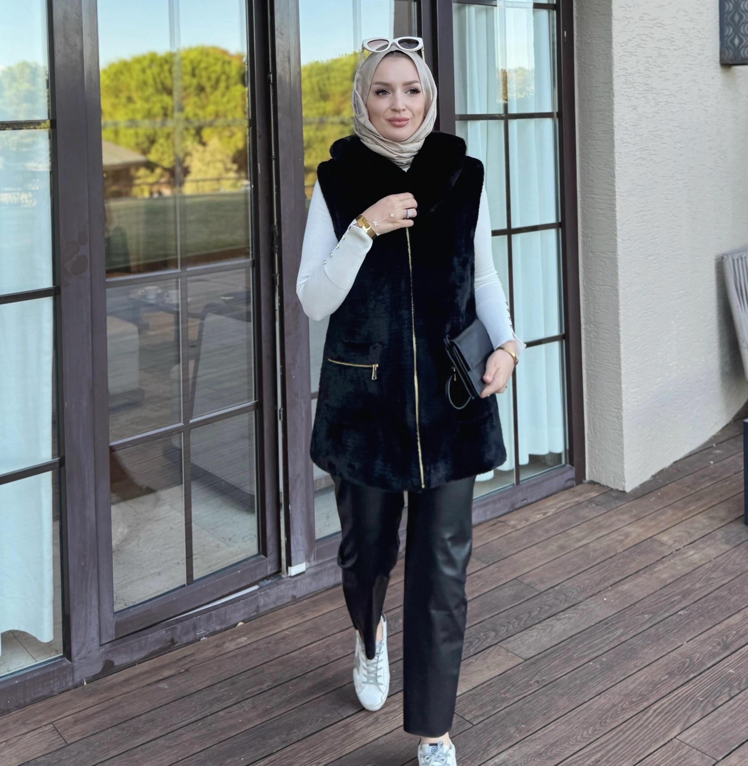 Angora kürk yelek - siyah