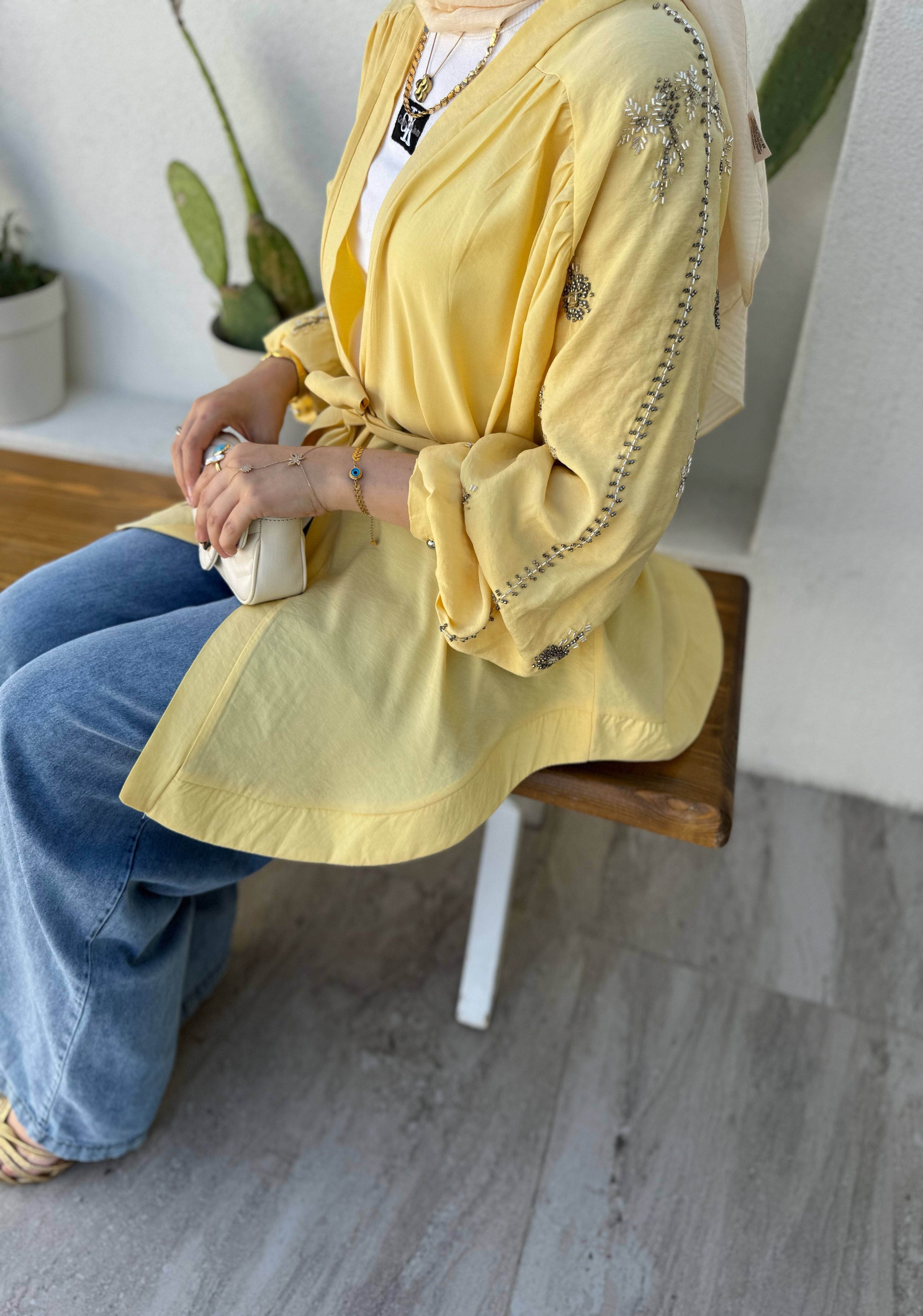 Nakışlı Kimono - Sarı