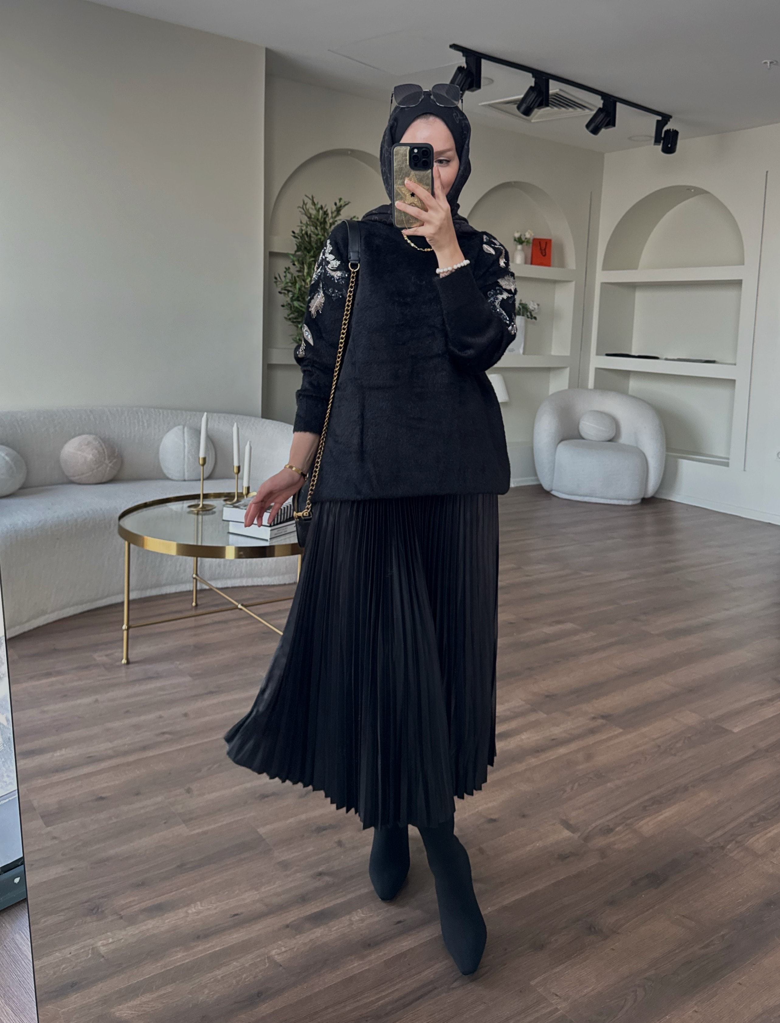 İşlemeli angora kazak - siyah 