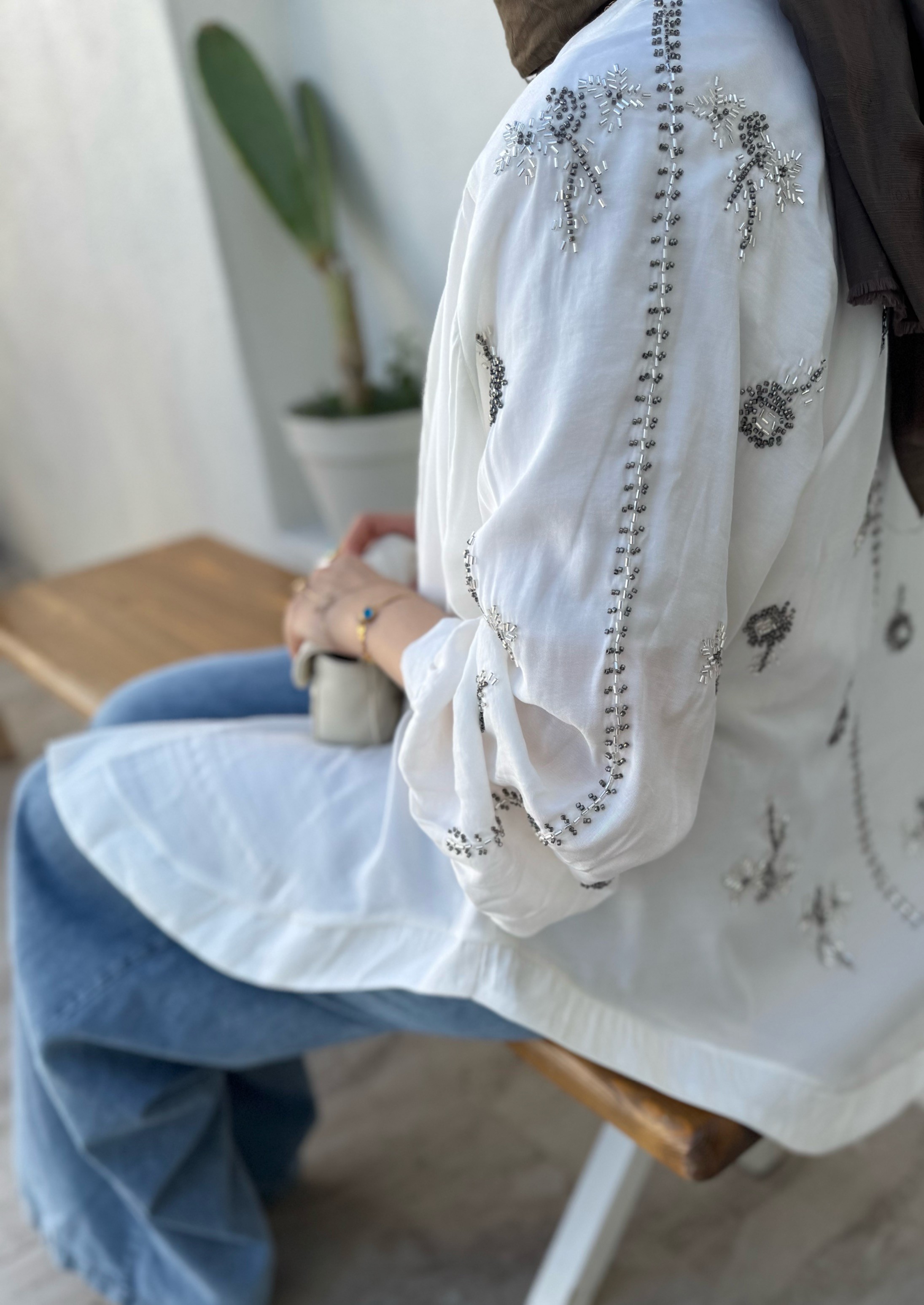 Nakışlı Kimono - beyaz 