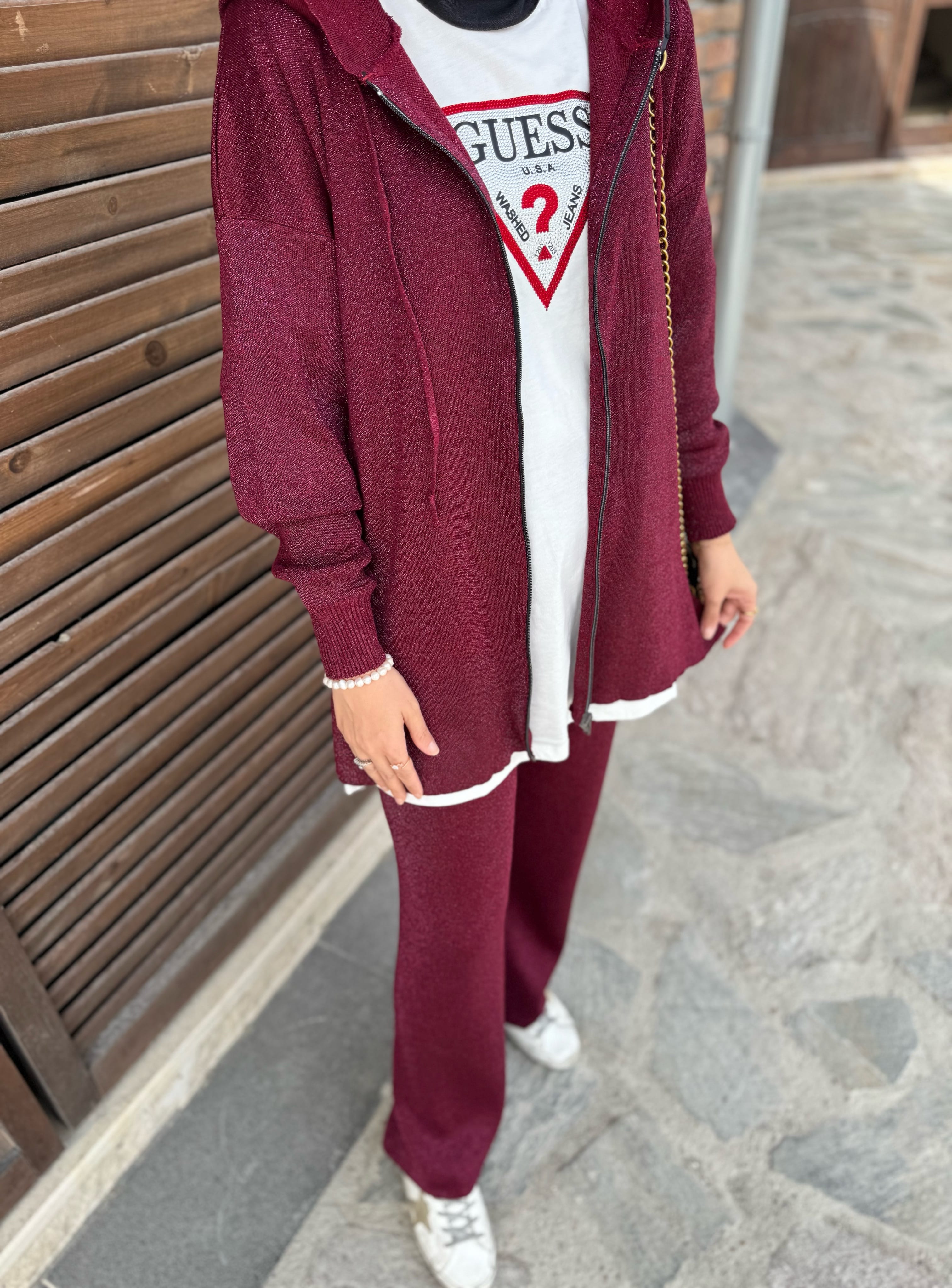 Simli takım - bordo